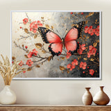 Pink Butterfly On Cherry Blossom Tree - Butterfly Framed Canvas Art