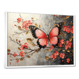 Pink Butterfly On Cherry Blossom Tree - Butterfly Framed Canvas Art