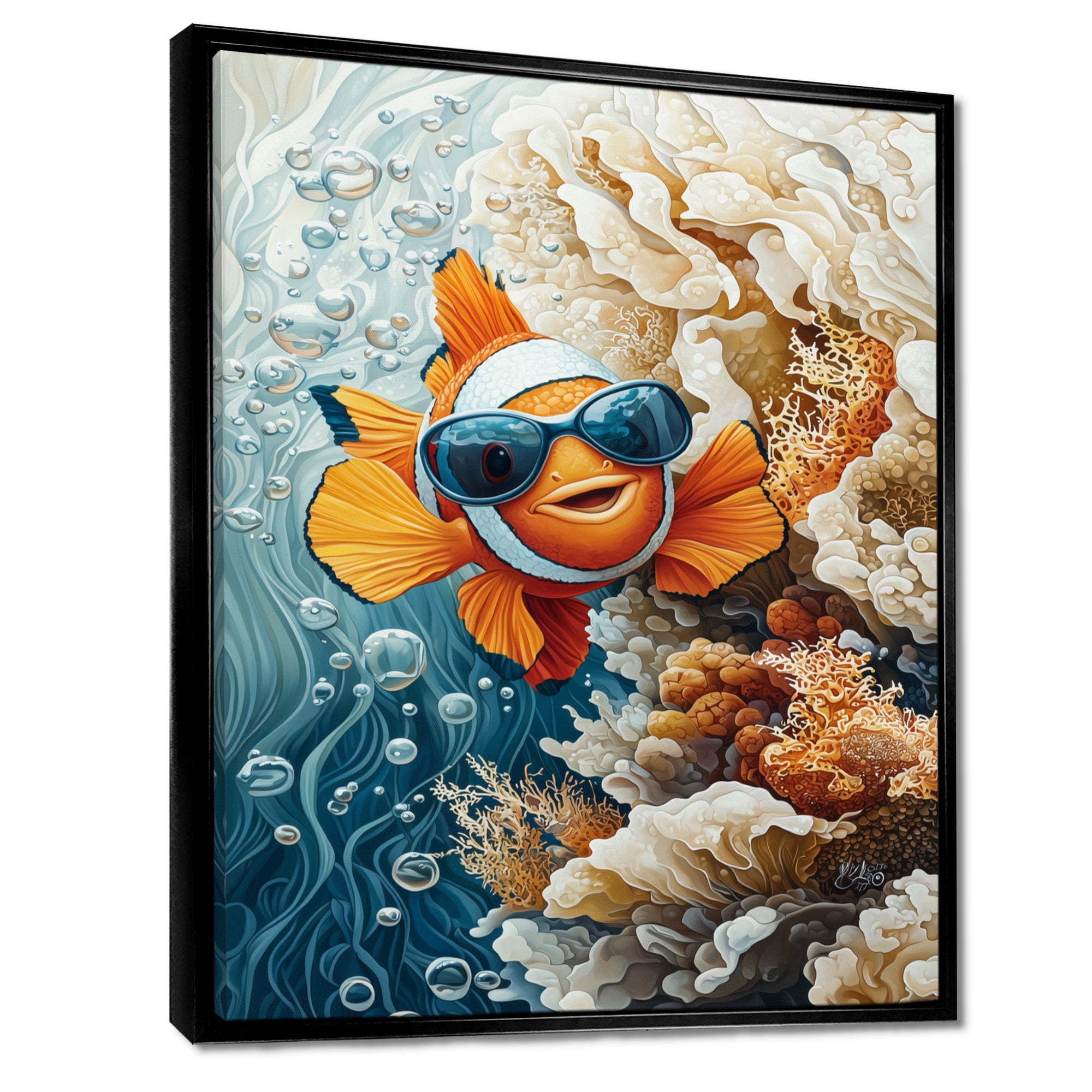 Orange Nemo Fish With Glasses In The Ocean - Fish Large Canvas Wall Art