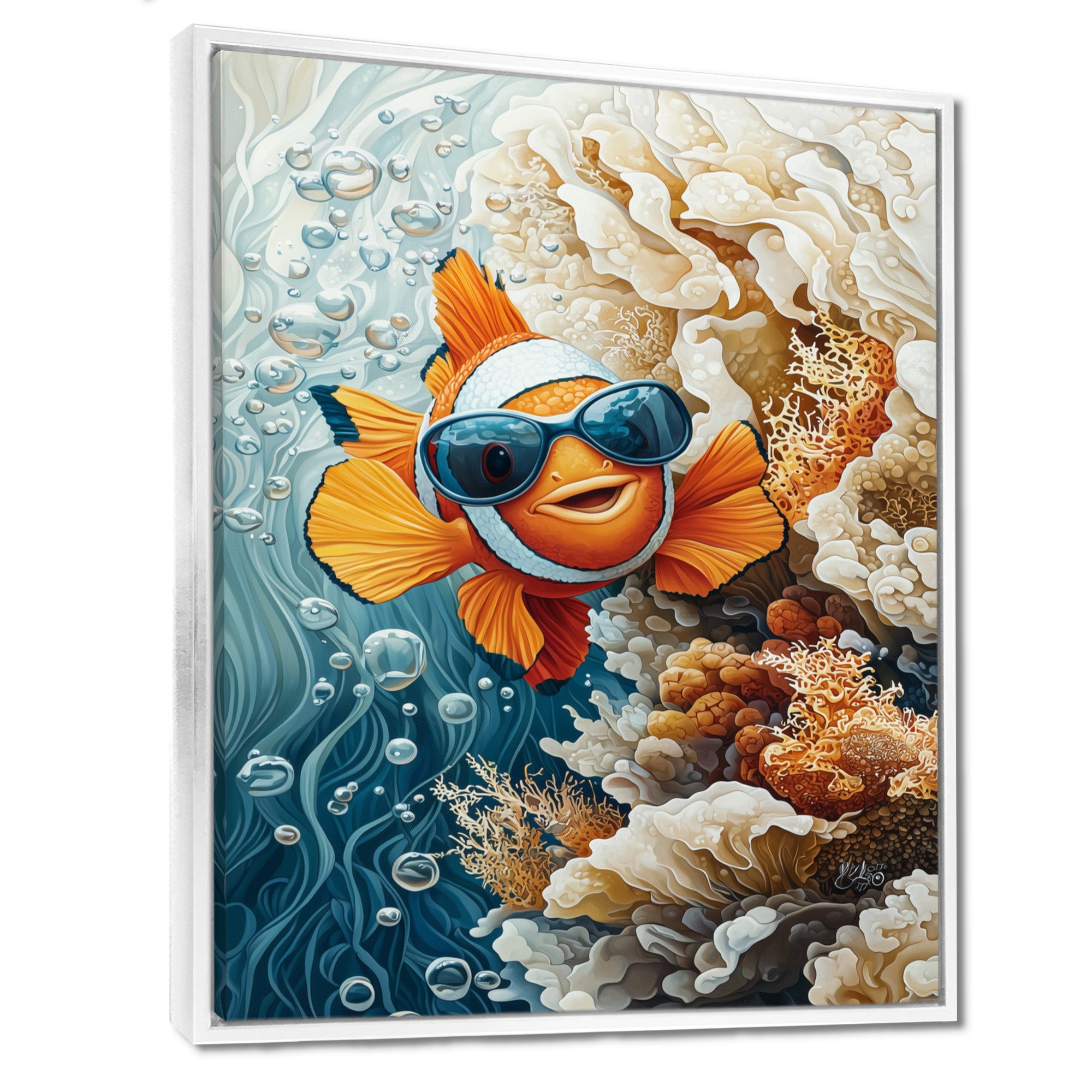 Orange Nemo Fish With Glasses In The Ocean - Fish Large Canvas Wall Art