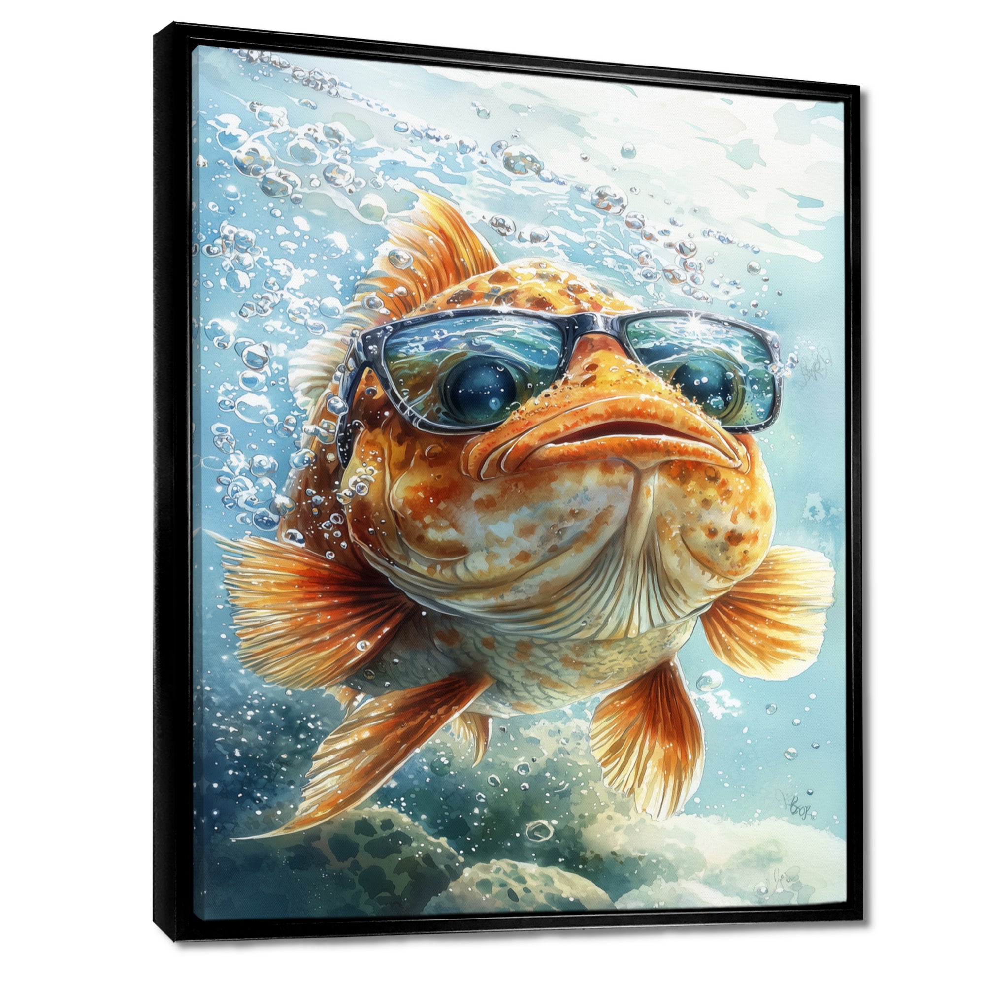 Orange Fish With Glasses In The Ocean - Fish Living Room Wall Art