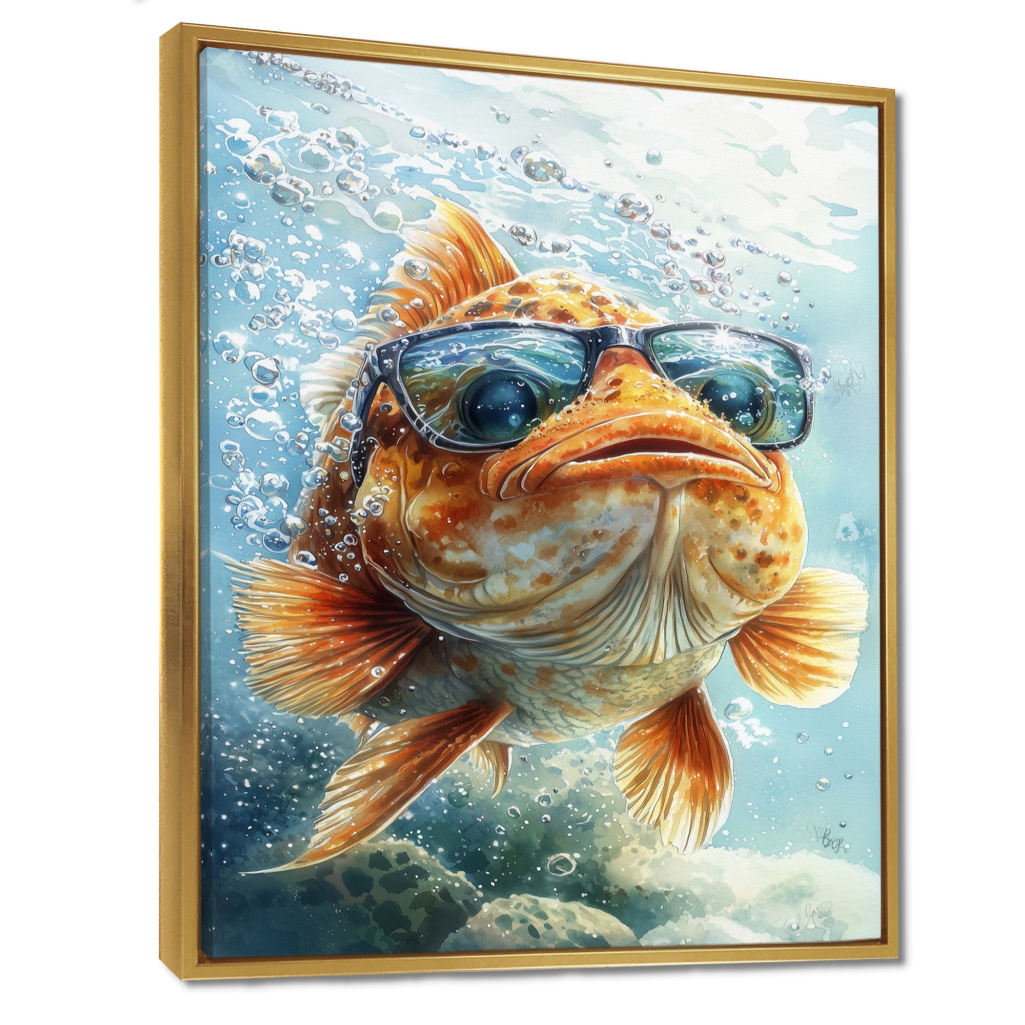 Orange Fish With Glasses In The Ocean - Fish Living Room Wall Art