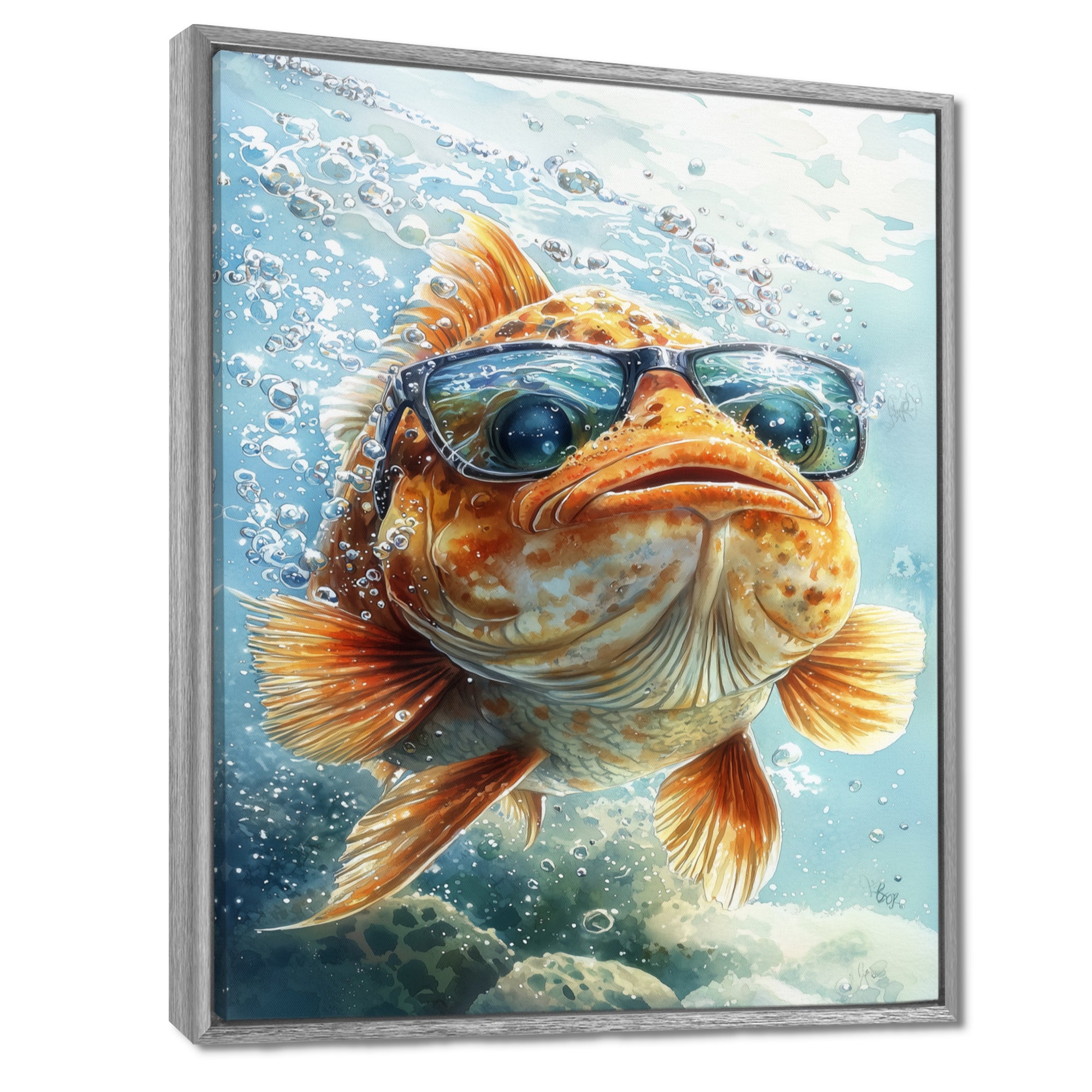 Orange Fish With Glasses In The Ocean - Fish Living Room Wall Art