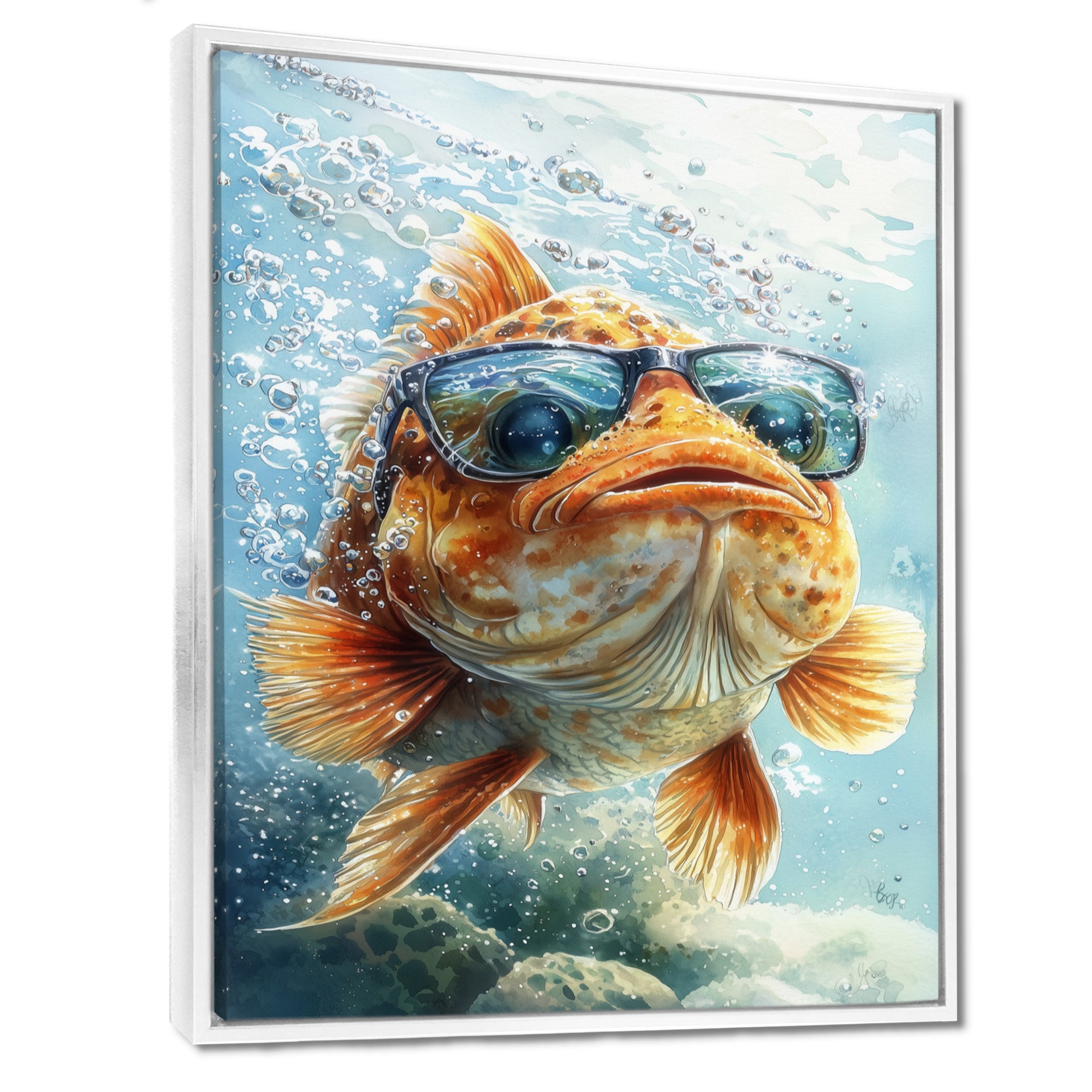 Orange Fish With Glasses In The Ocean - Fish Living Room Wall Art