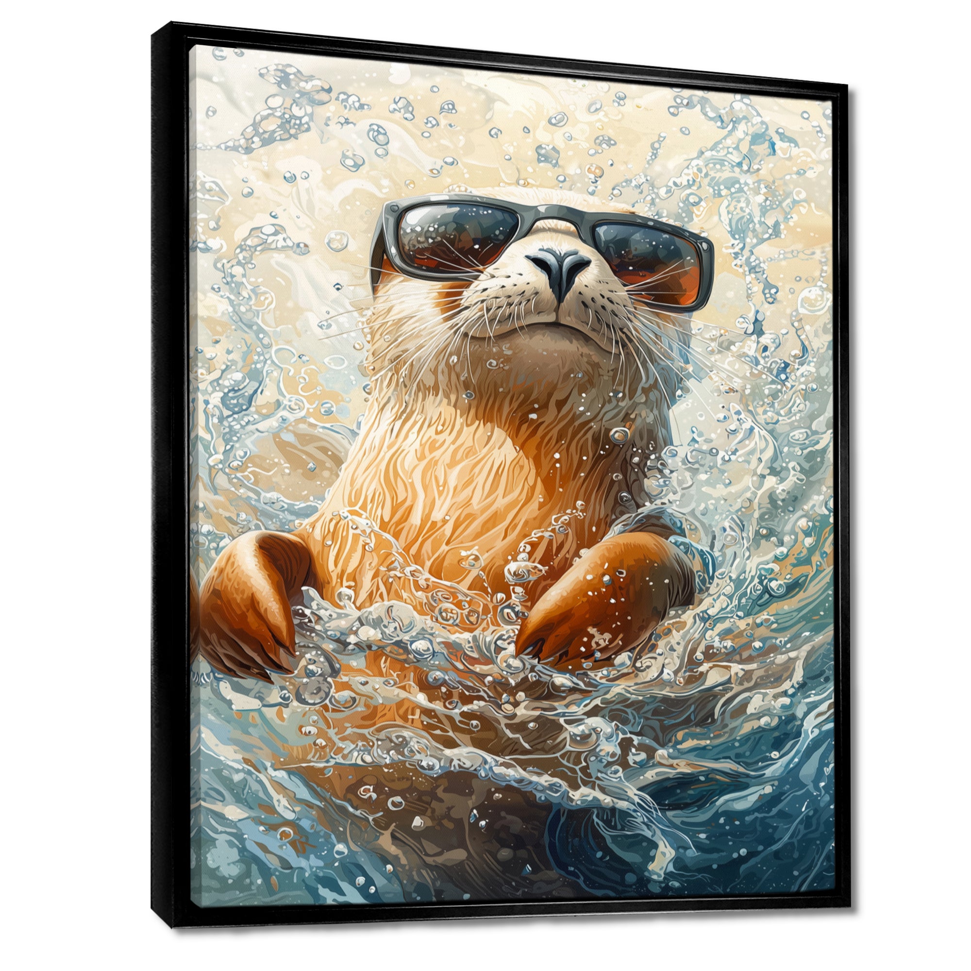 Purple Seal With Glasses In The Ocean - Seal Canvas Wall Art