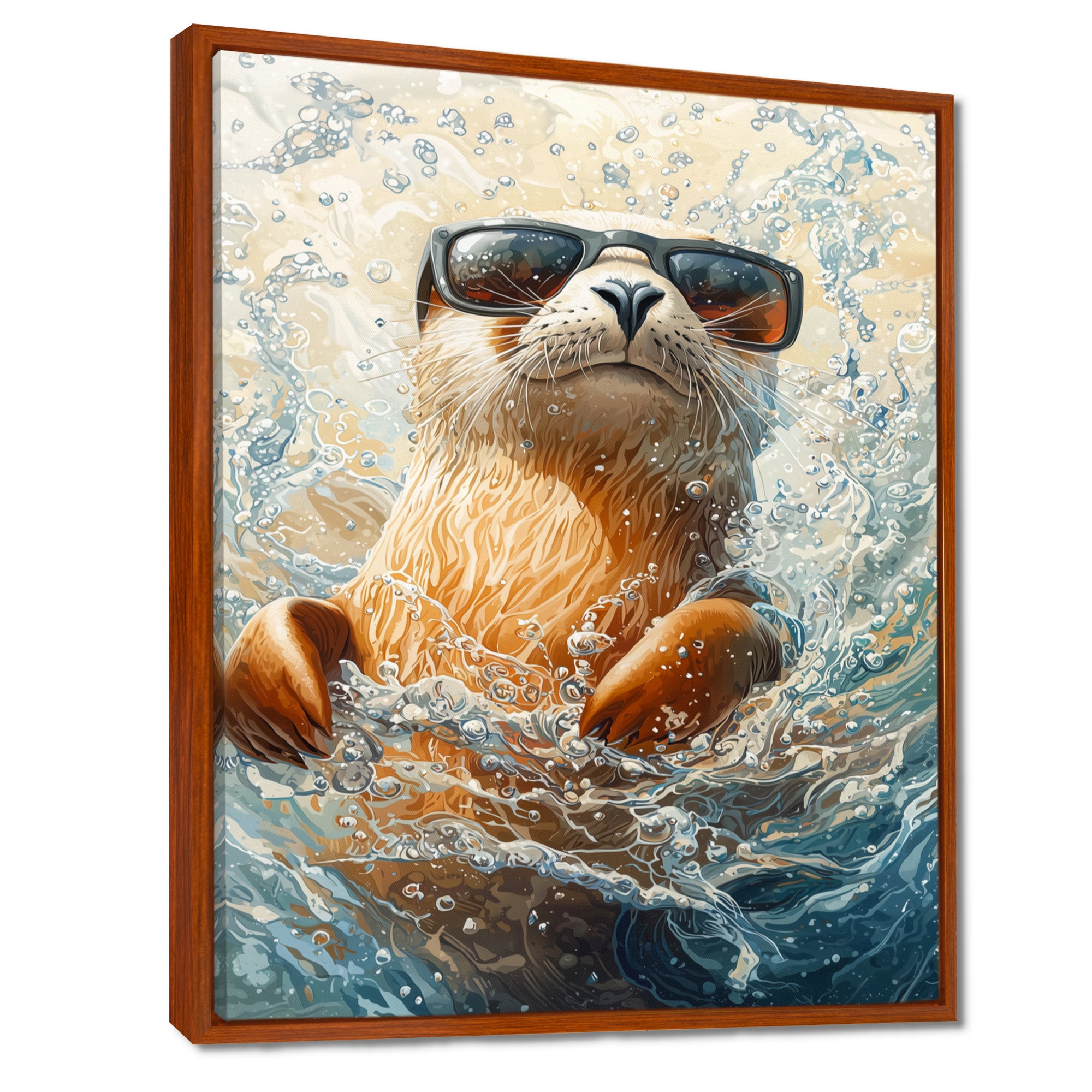 Purple Seal With Glasses In The Ocean - Seal Canvas Wall Art