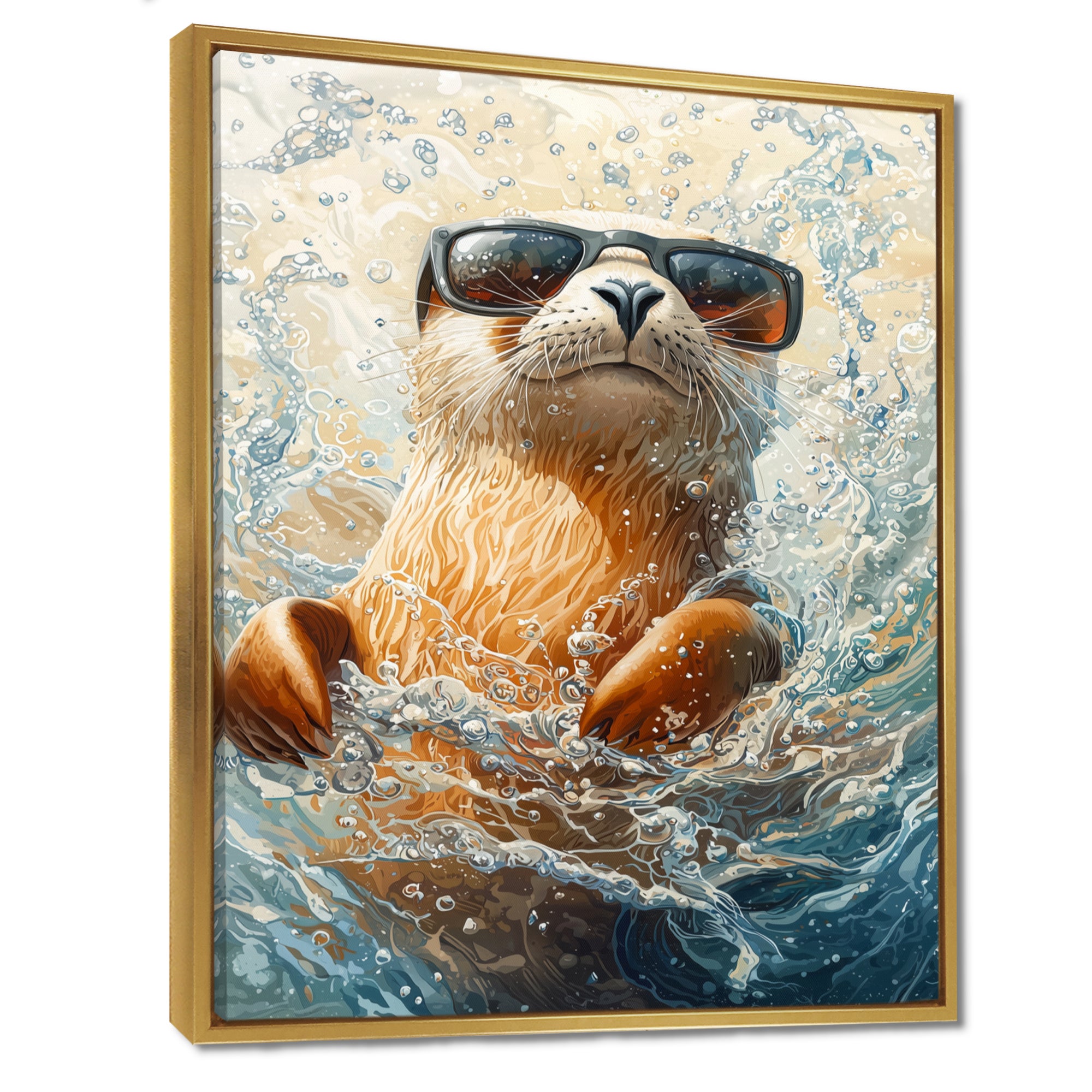 Purple Seal With Glasses In The Ocean - Seal Canvas Wall Art