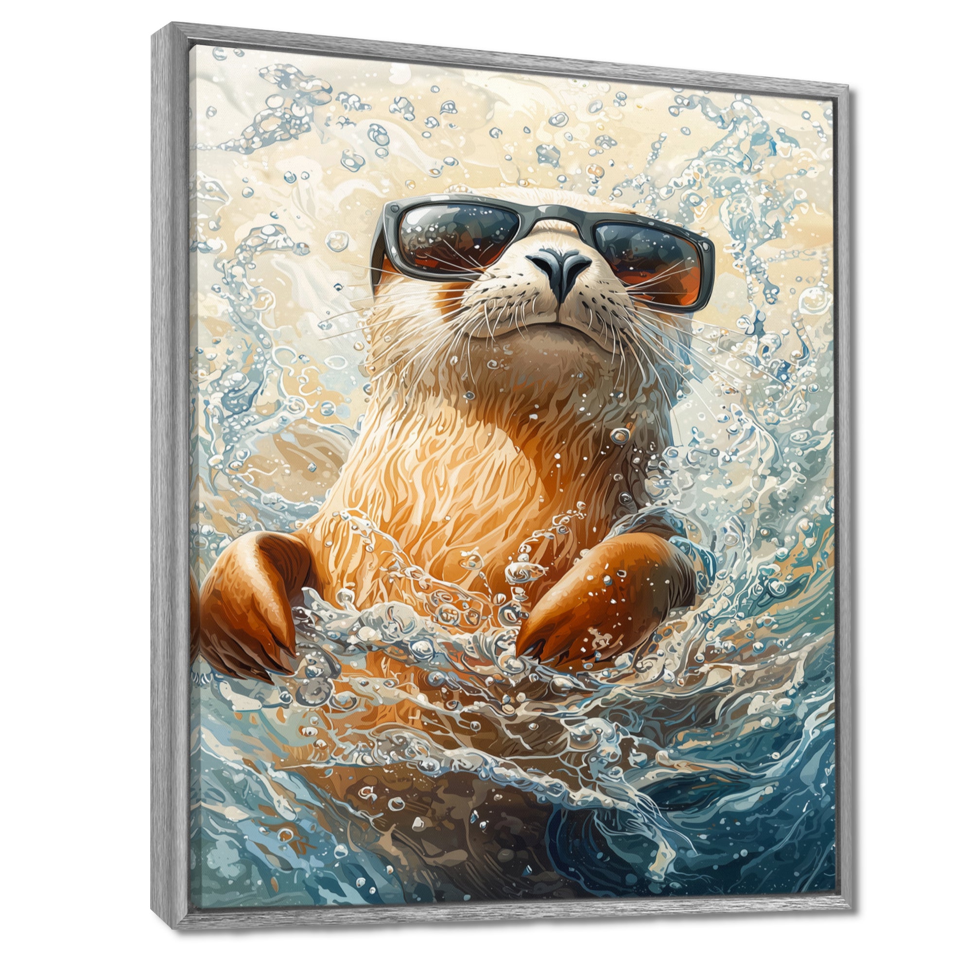 Purple Seal With Glasses In The Ocean - Seal Canvas Wall Art