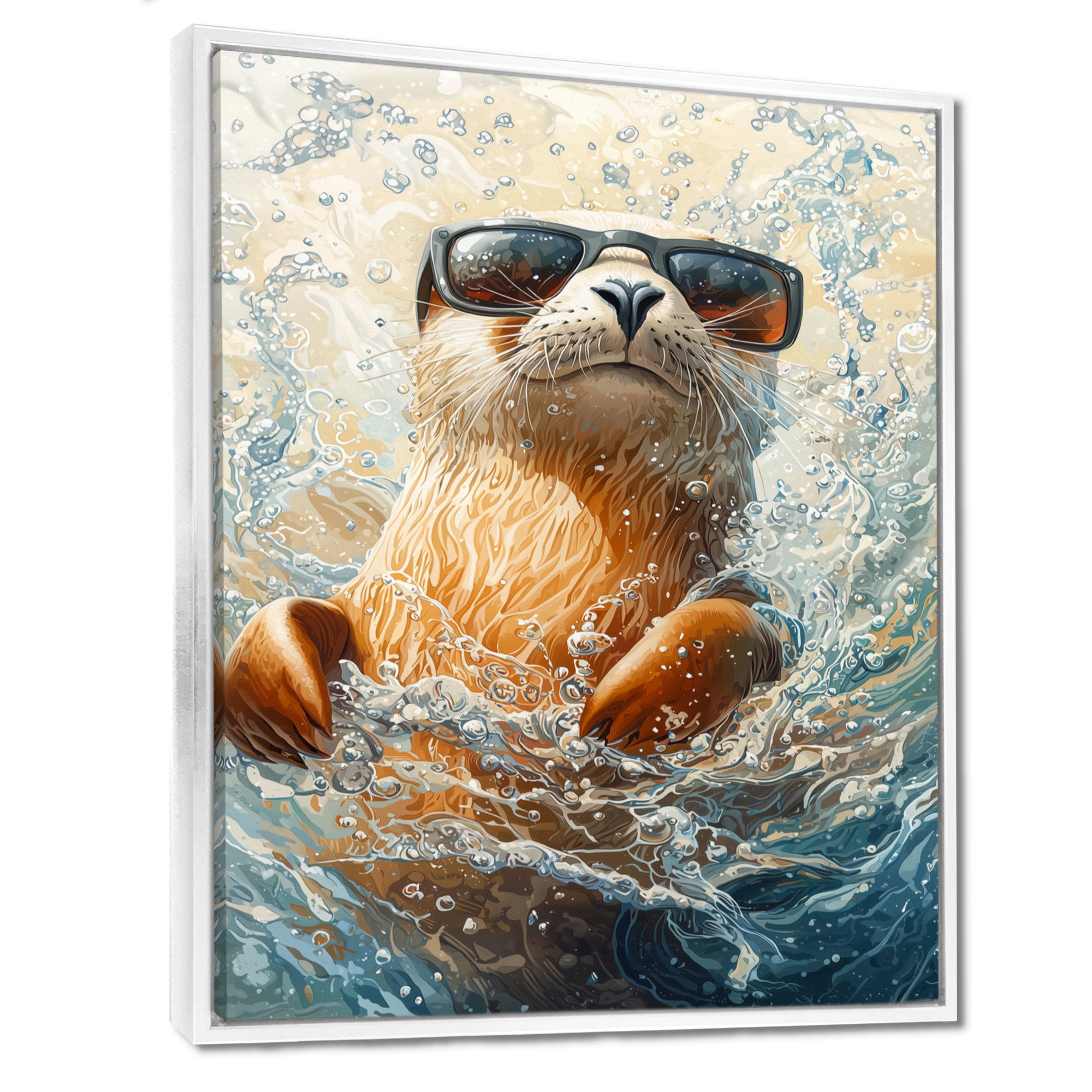 Purple Seal With Glasses In The Ocean - Seal Canvas Wall Art