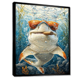 Orange Shark with Glasses In The Ocean - Shark Wall Decor