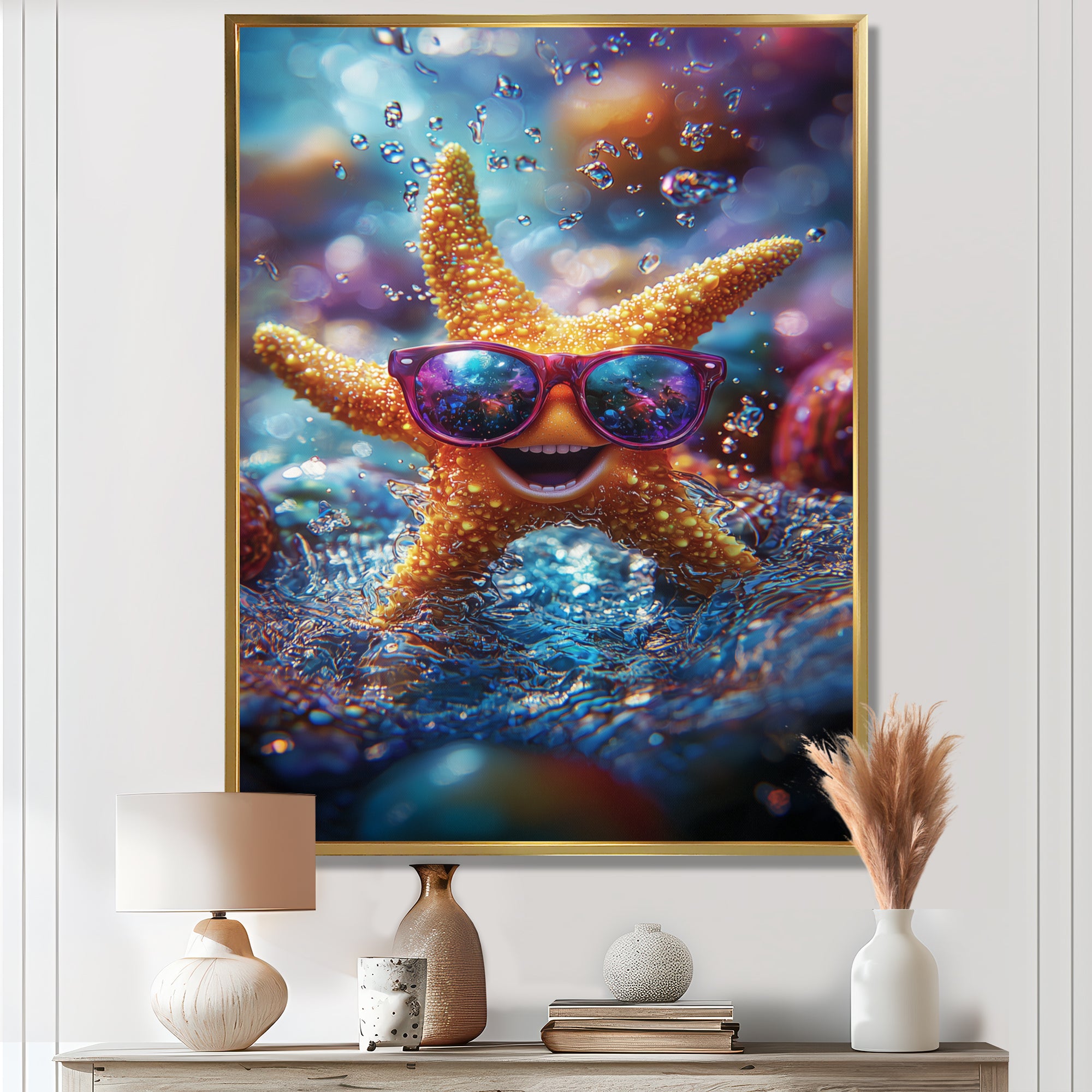 Purple Starfish With Glasses In The Ocean - Starfish Wall Decor