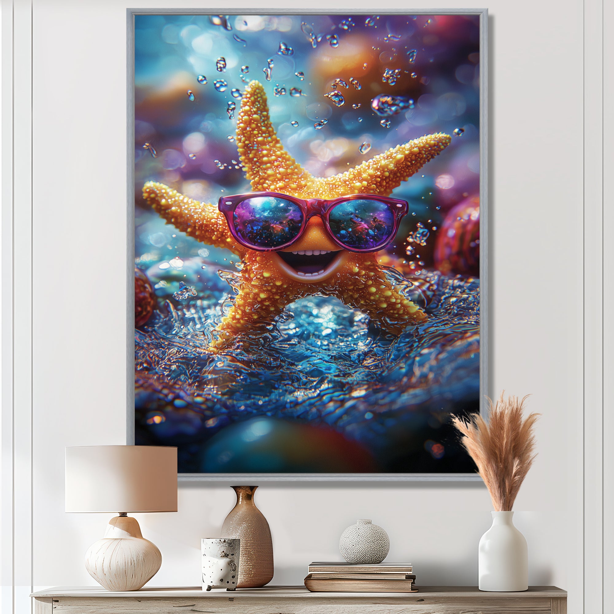 Purple Starfish With Glasses In The Ocean - Starfish Wall Decor