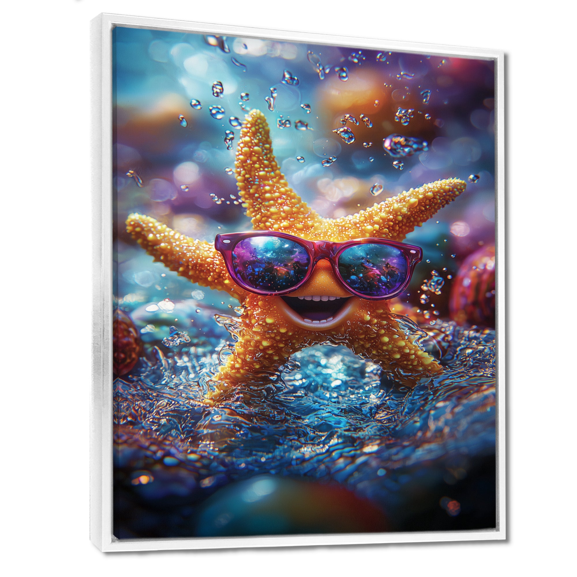 Purple Starfish With Glasses In The Ocean - Starfish Wall Decor