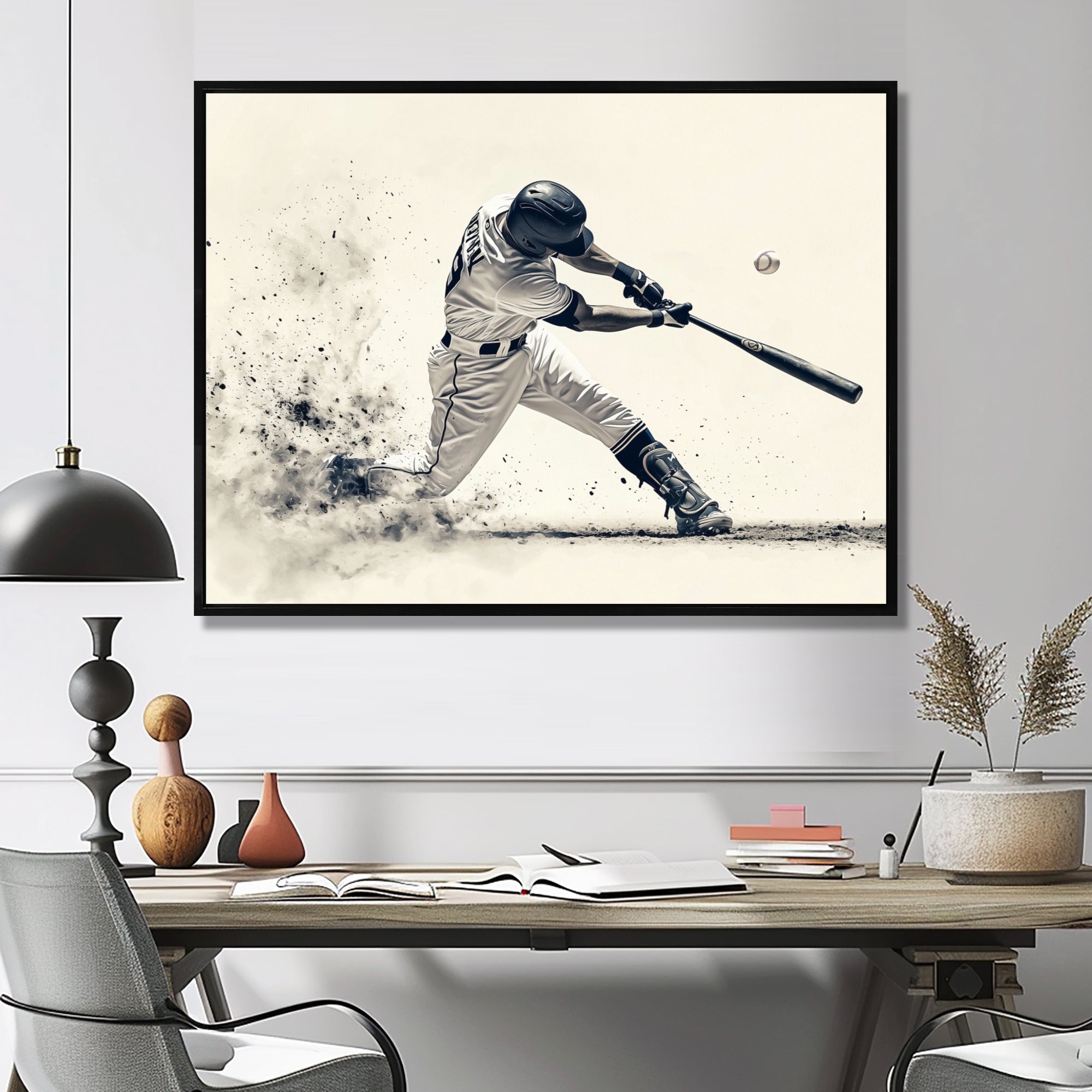 Grey Baseball Minimal Swing Ii Accented With - Sport Baseball Canvas Wall Art