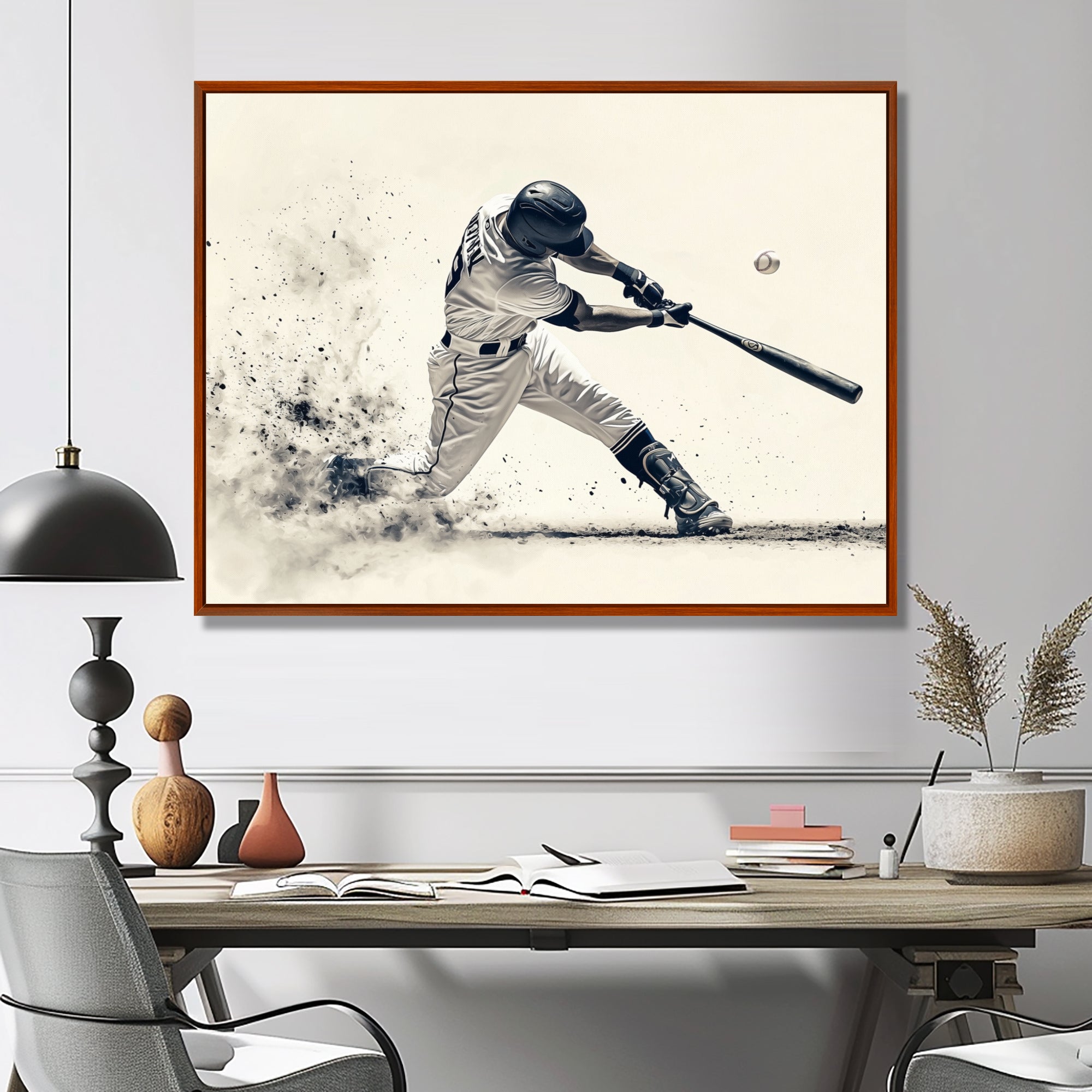 Grey Baseball Minimal Swing Ii Accented With - Sport Baseball Canvas Wall Art