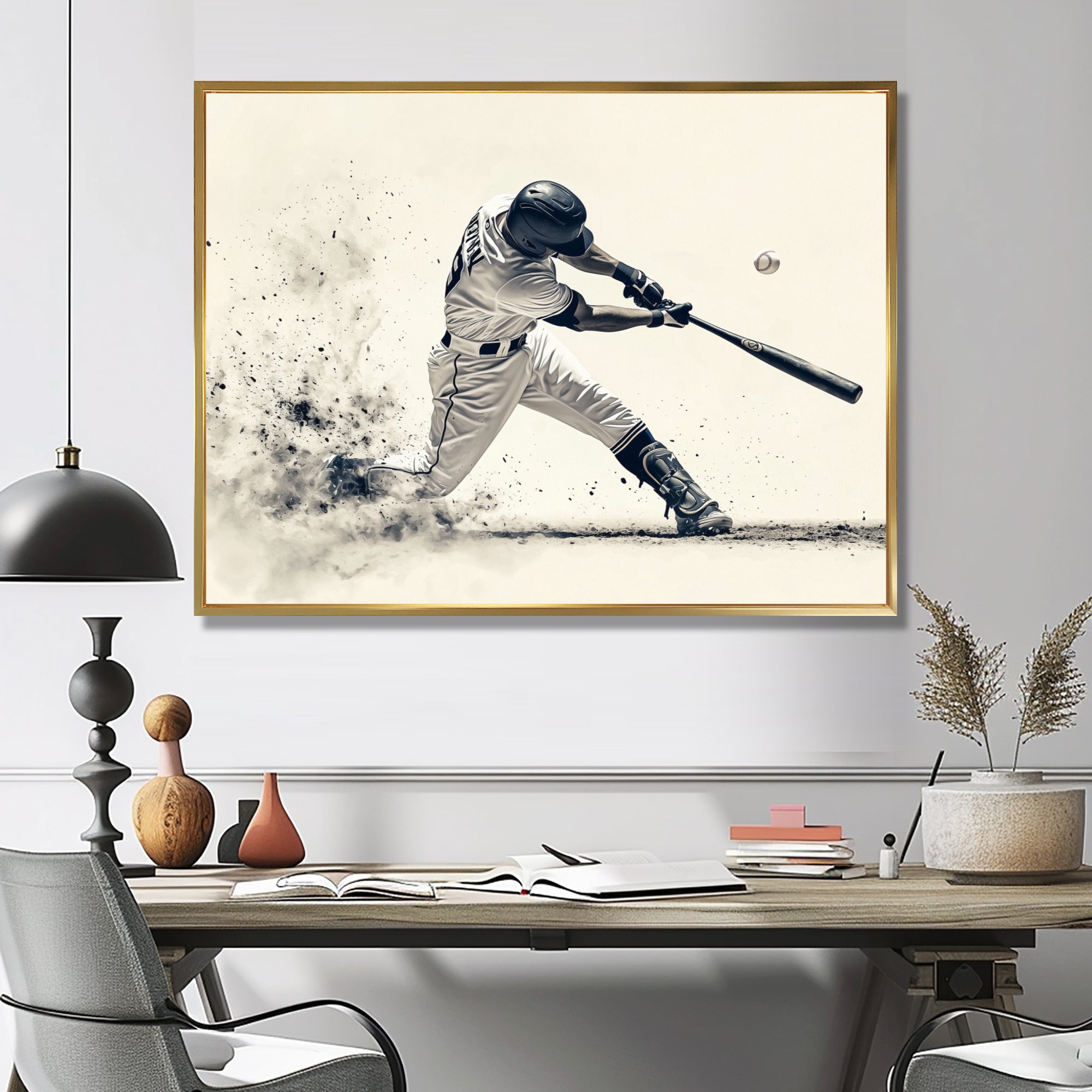 Grey Baseball Minimal Swing Ii Accented With - Sport Baseball Canvas Wall Art