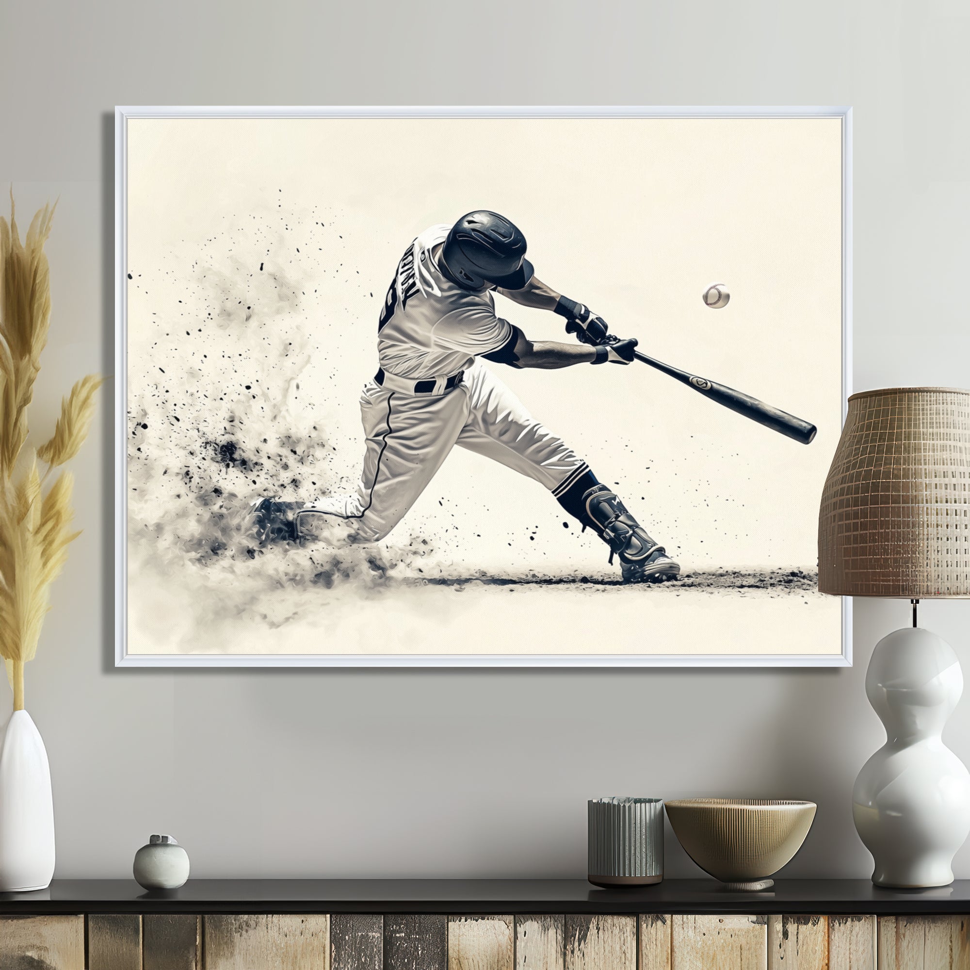 Grey Baseball Minimal Swing Ii Accented With - Sport Baseball Canvas Wall Art