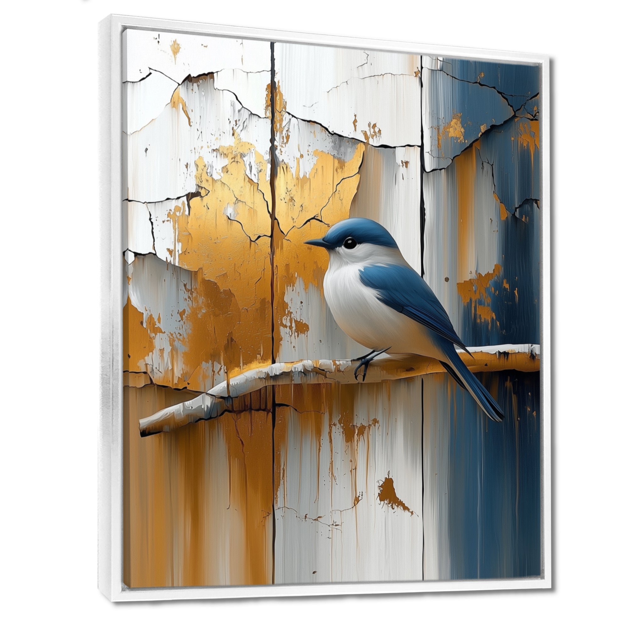Gold And Blue Bird Rustic Charm - Bird Large Canvas Wall Art
