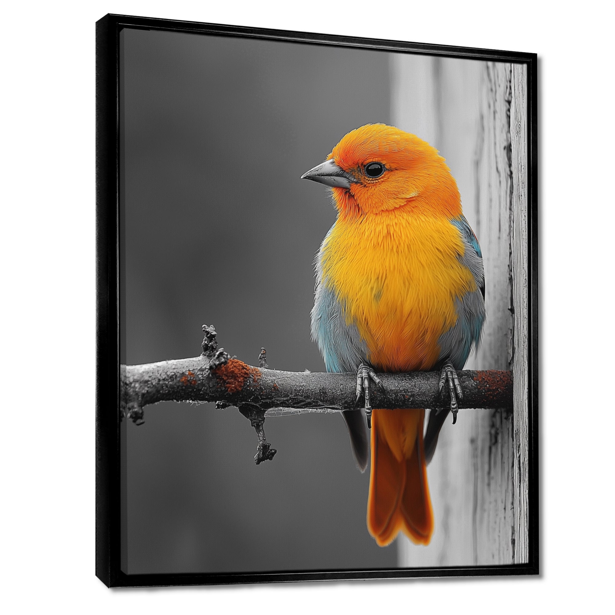 Yellow Chickadee's Bird House Branch - Bird House Home Decor Art