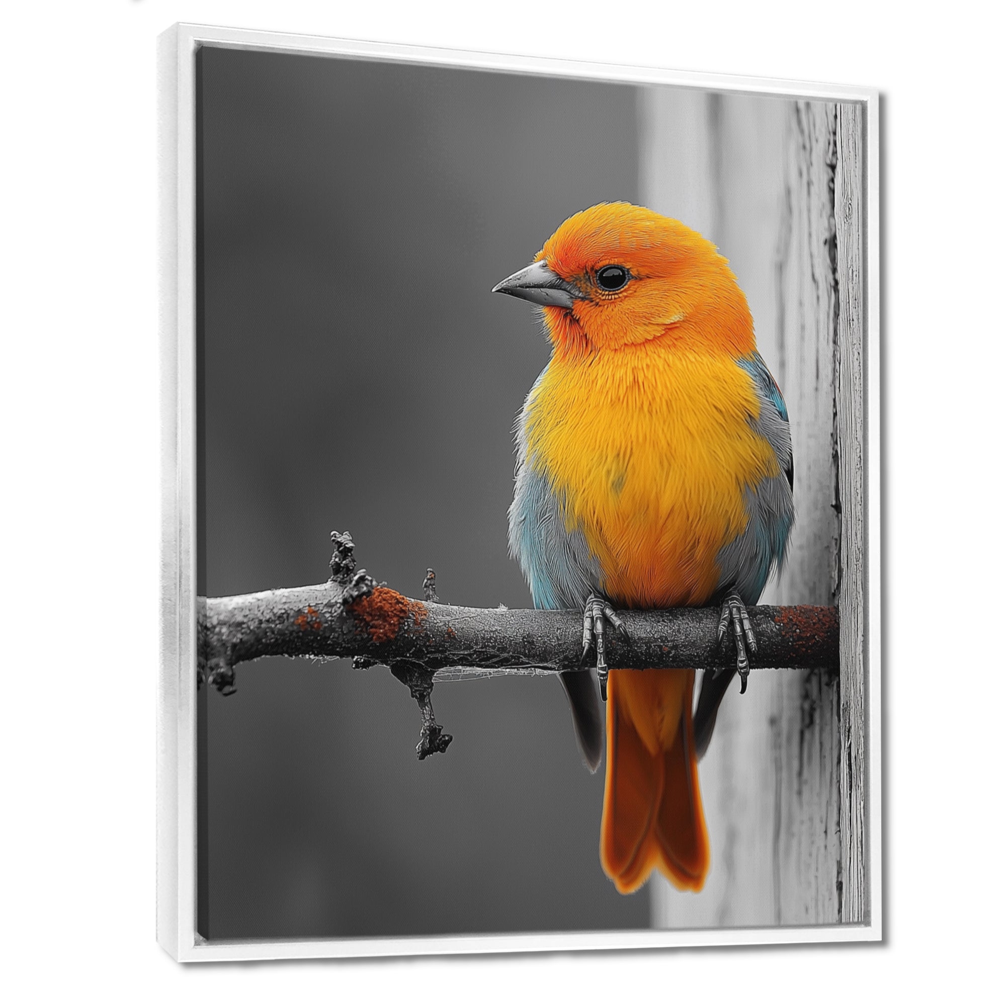 Yellow Chickadee's Bird House Branch - Bird House Home Decor Art