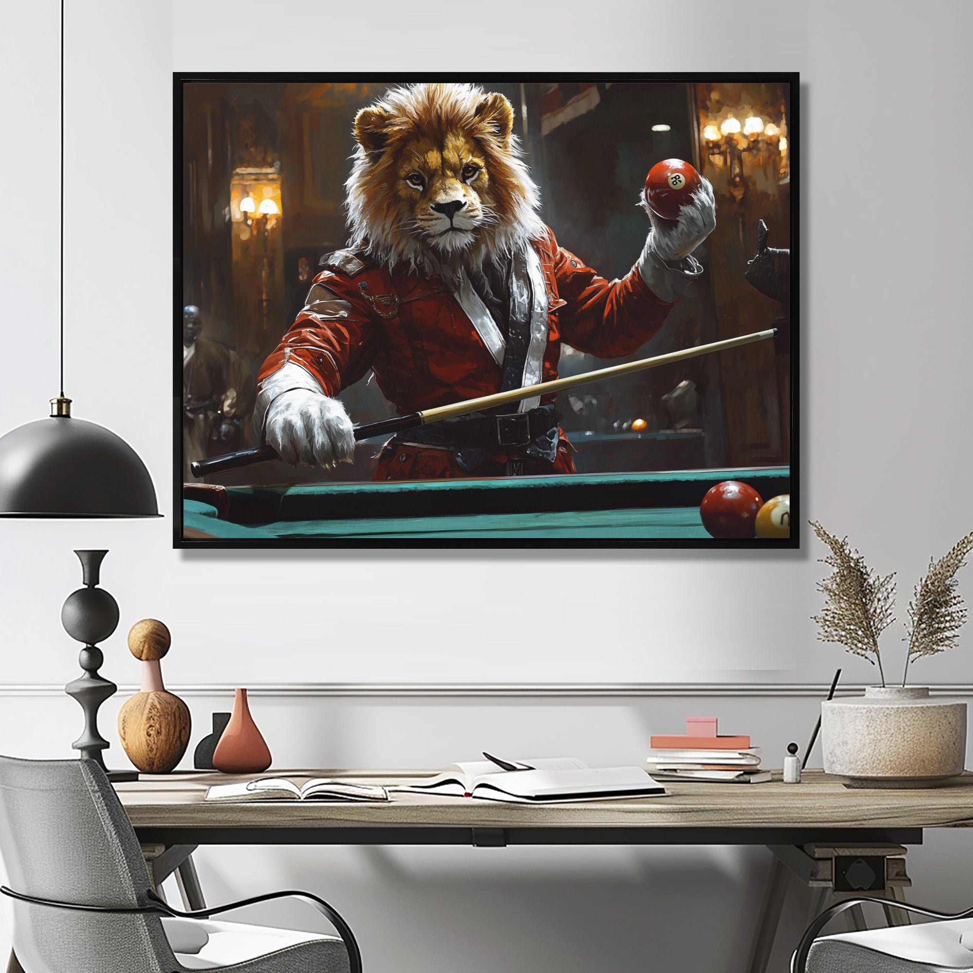 Red Lion Playing Billards - Billiards Canvas Wall Art