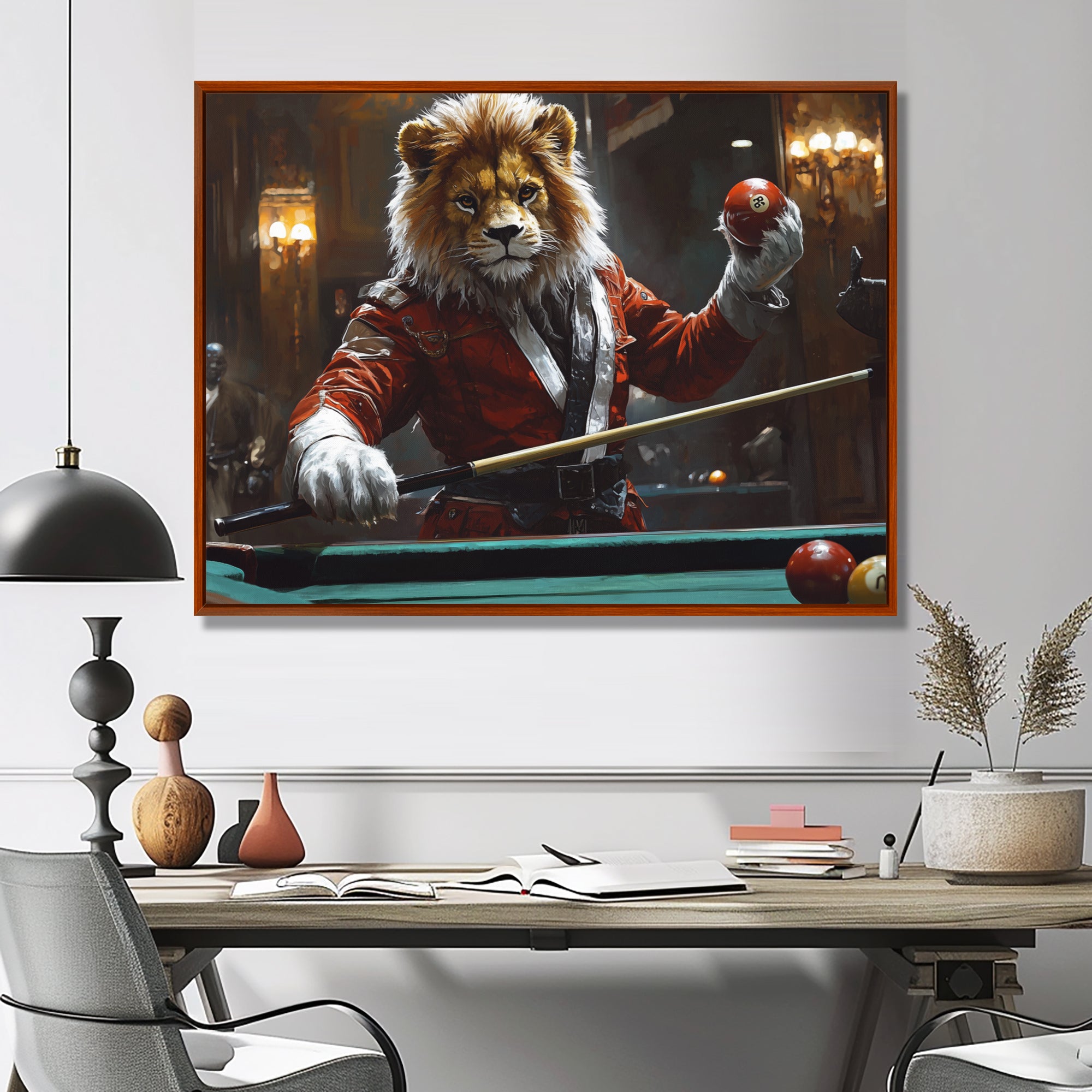 Red Lion Playing Billards - Billiards Canvas Wall Art