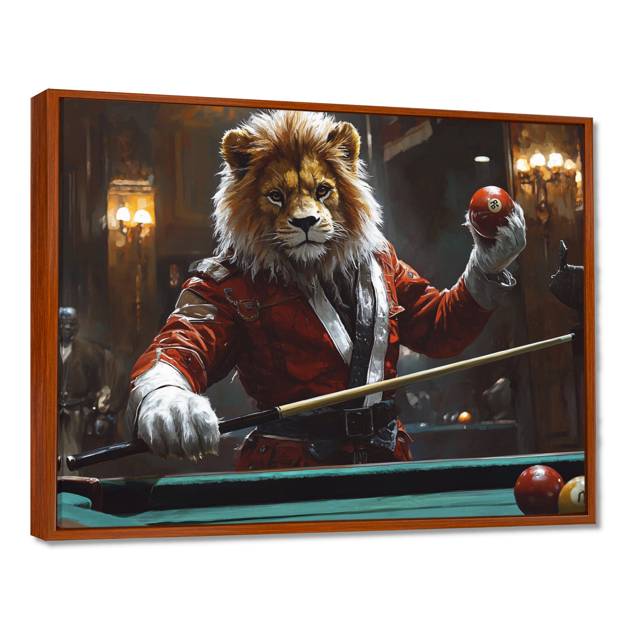 Red Lion Playing Billards - Billiards Canvas Wall Art