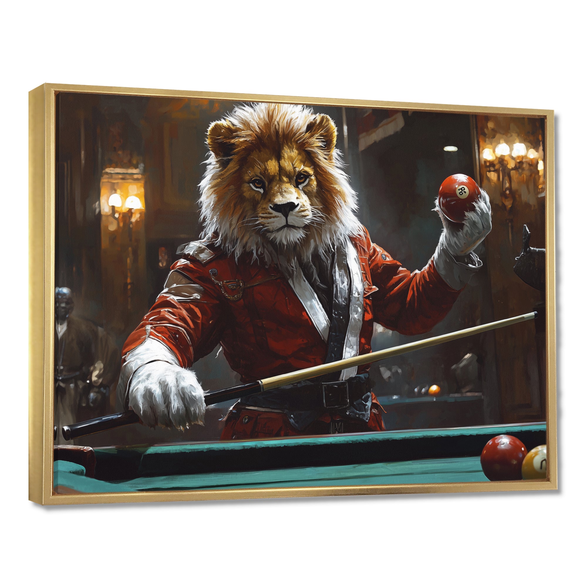 Red Lion Playing Billards - Billiards Canvas Wall Art