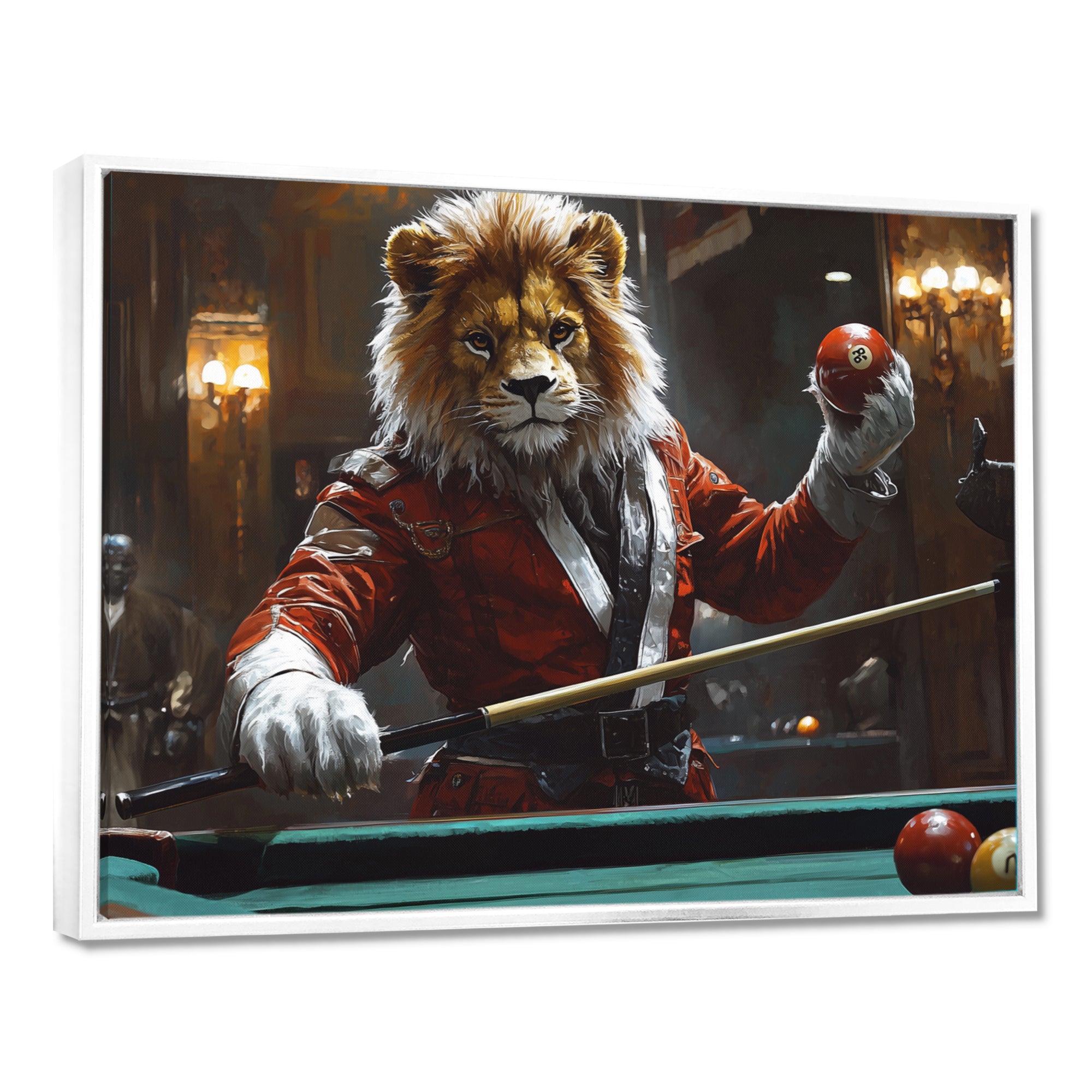 Red Lion Playing Billards - Billiards Canvas Wall Art