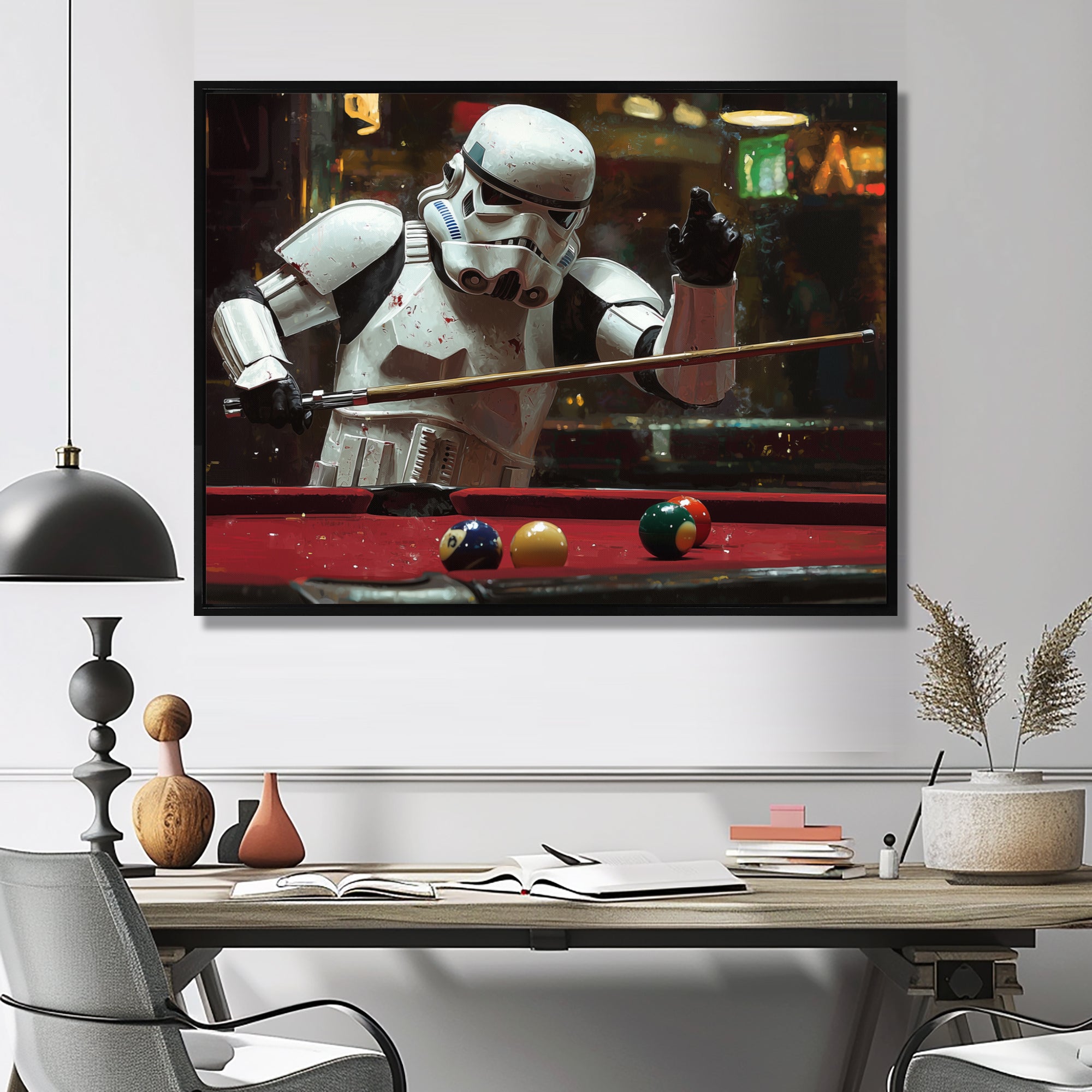 White Stormtrooper Playing Pool Billard I - Billiards Canvas Wall Art
