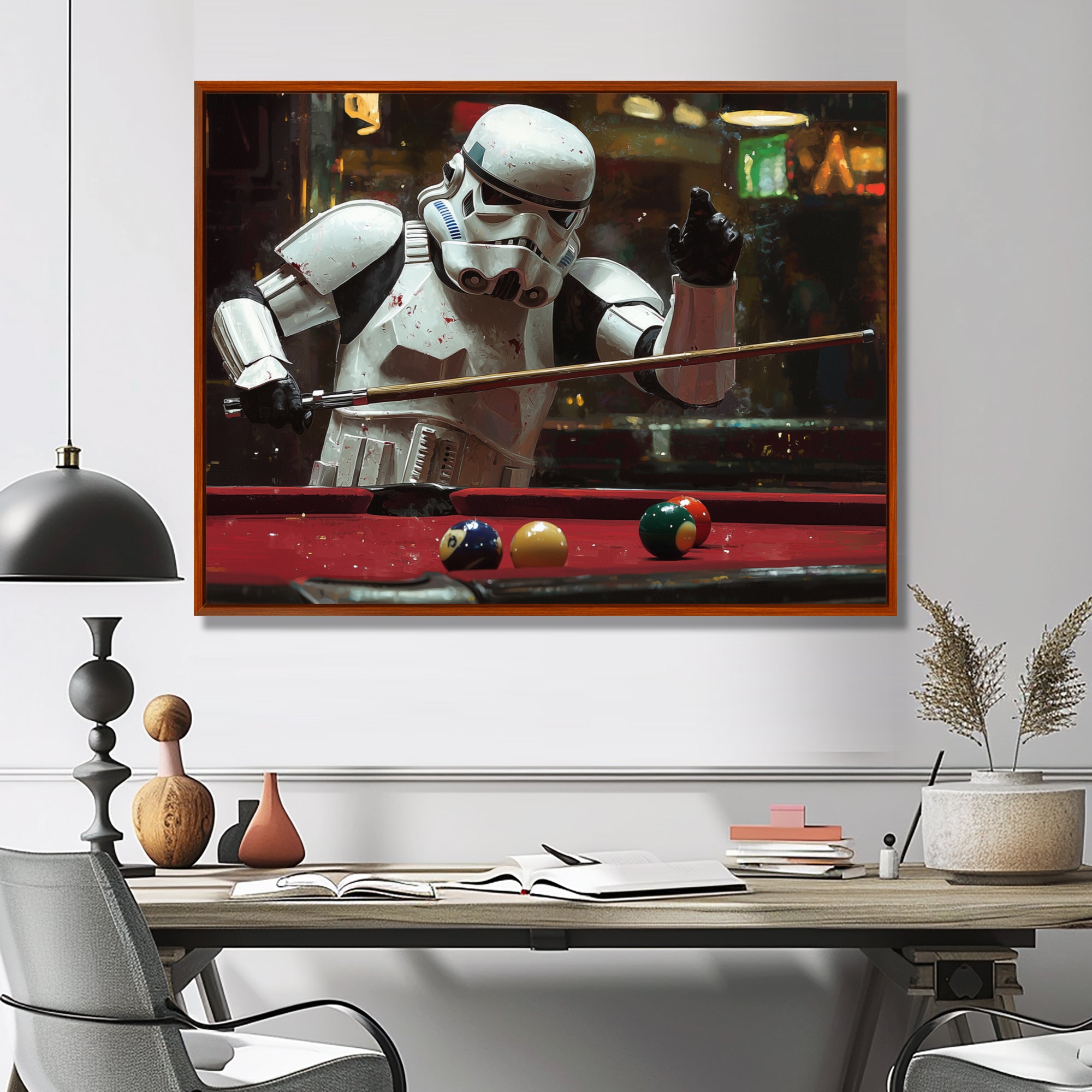 White Stormtrooper Playing Pool Billard I - Billiards Canvas Wall Art