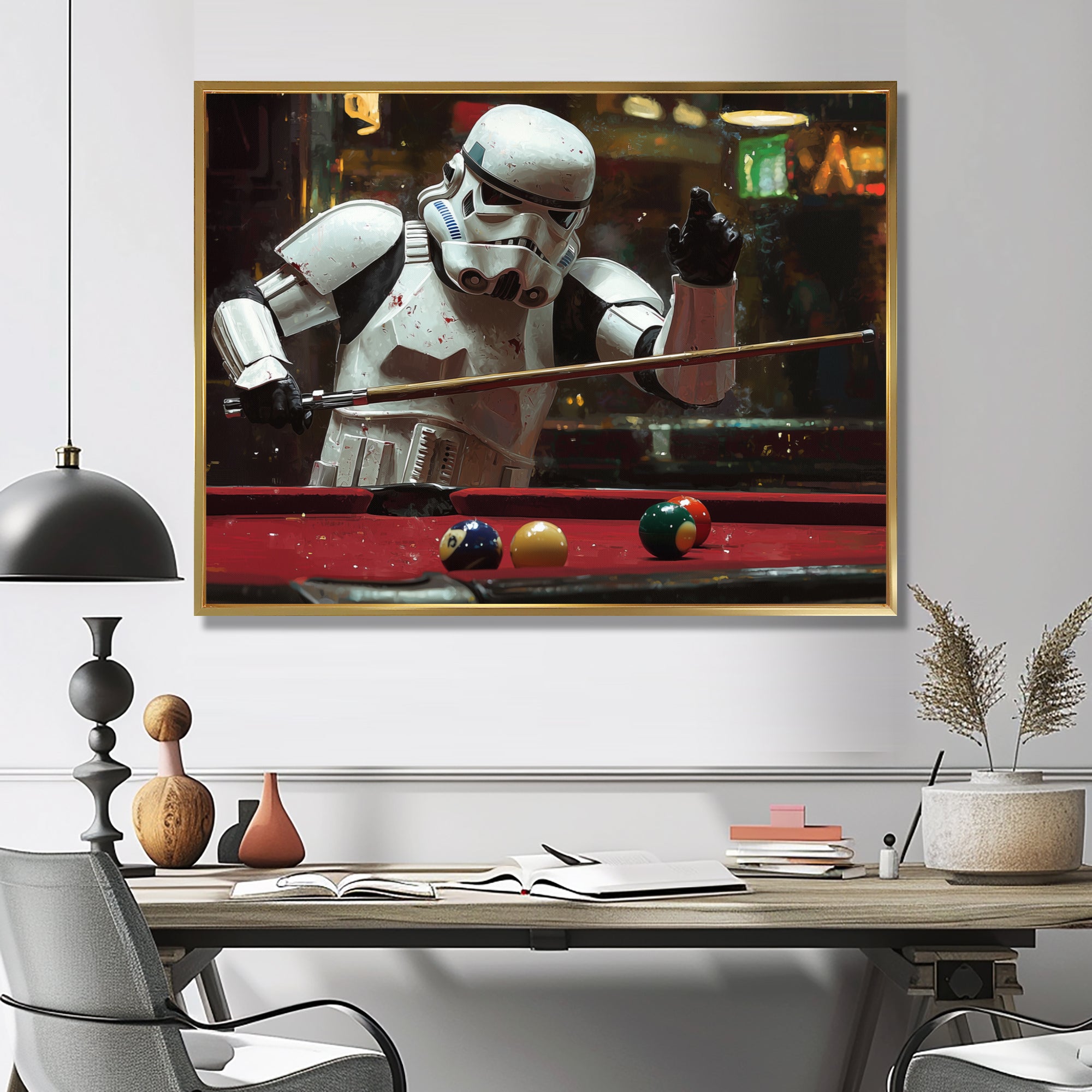 White Stormtrooper Playing Pool Billard I - Billiards Canvas Wall Art
