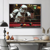 White Stormtrooper Playing Pool Billard I - Billiards Canvas Wall Art