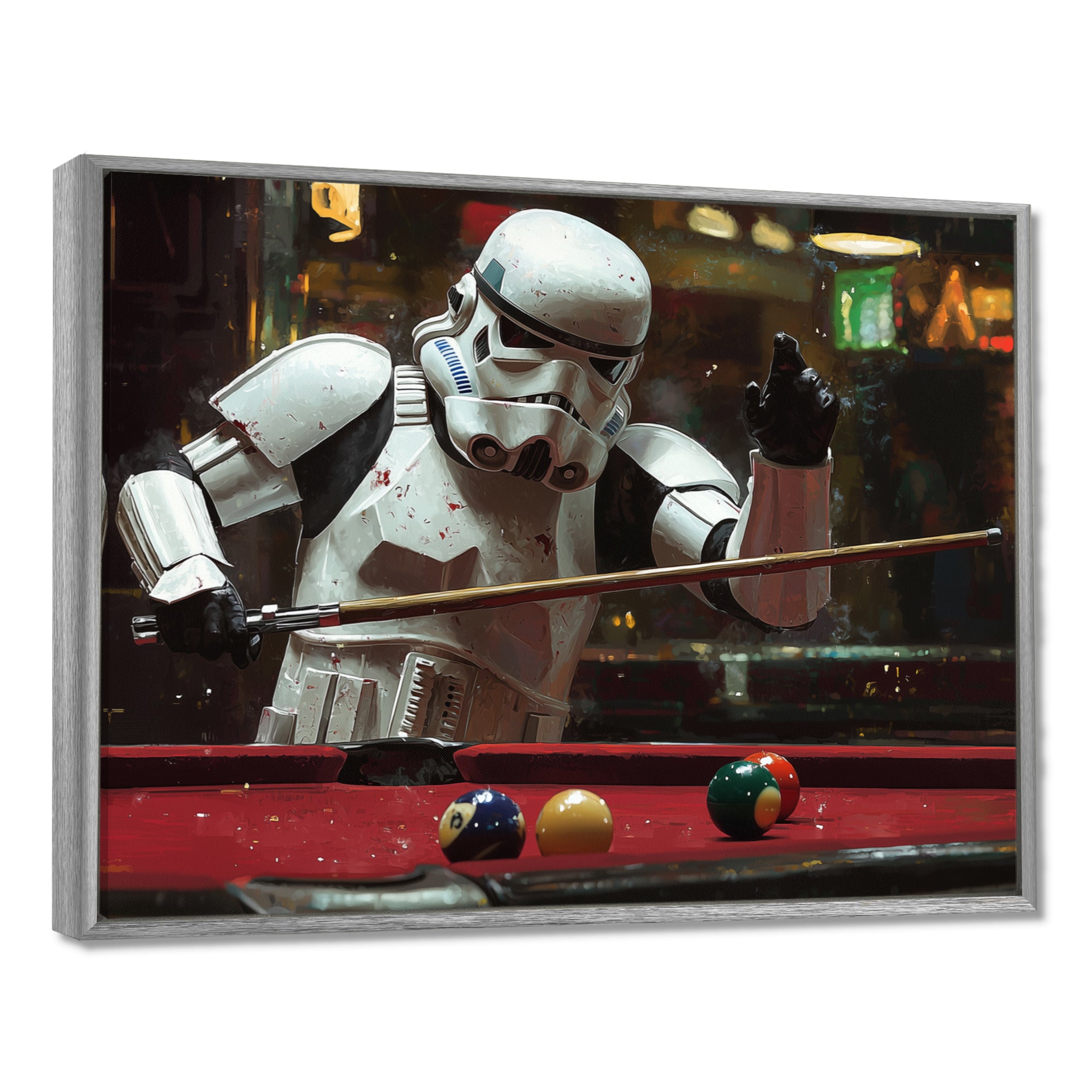 White Stormtrooper Playing Pool Billard I - Billiards Canvas Wall Art
