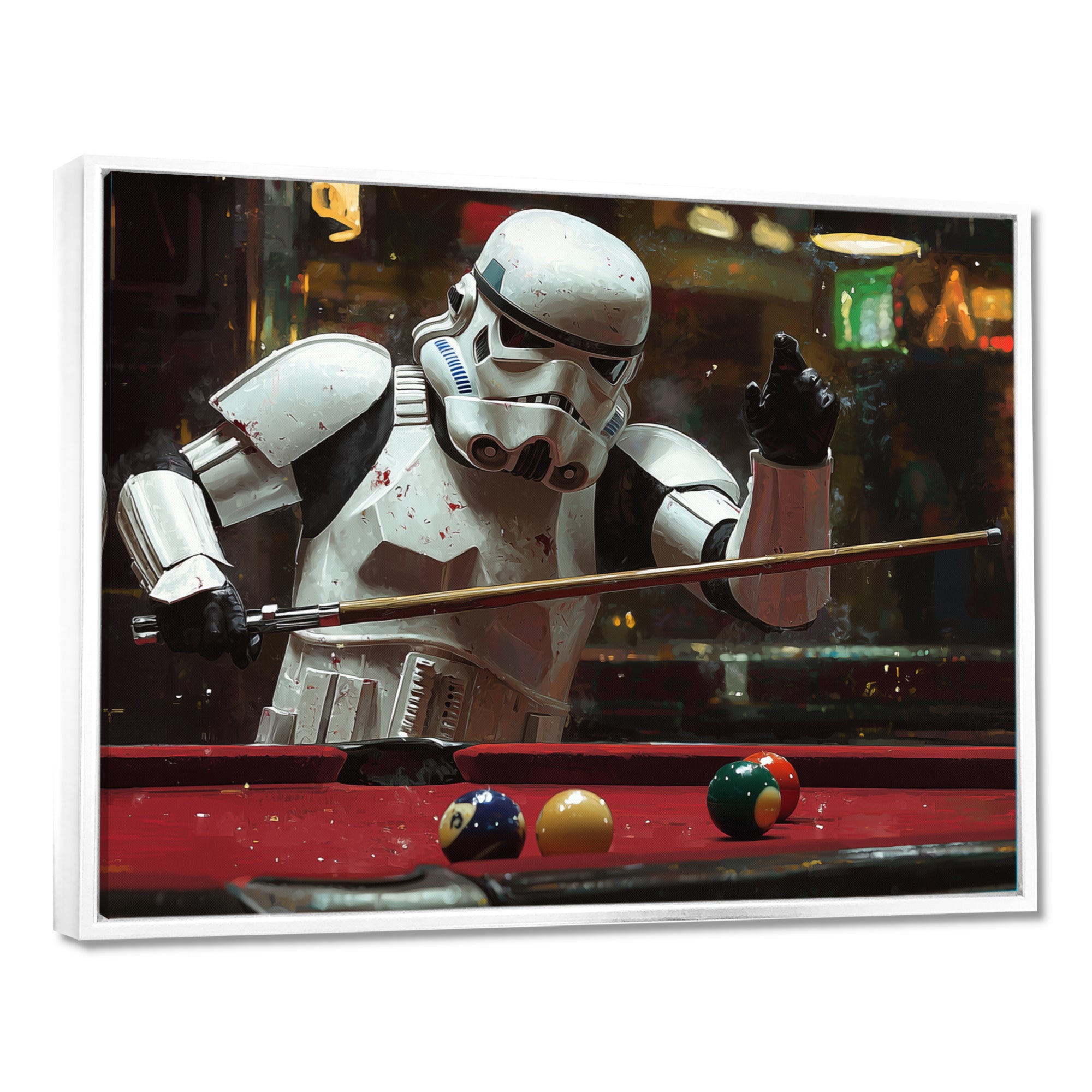 White Stormtrooper Playing Pool Billard I - Billiards Canvas Wall Art