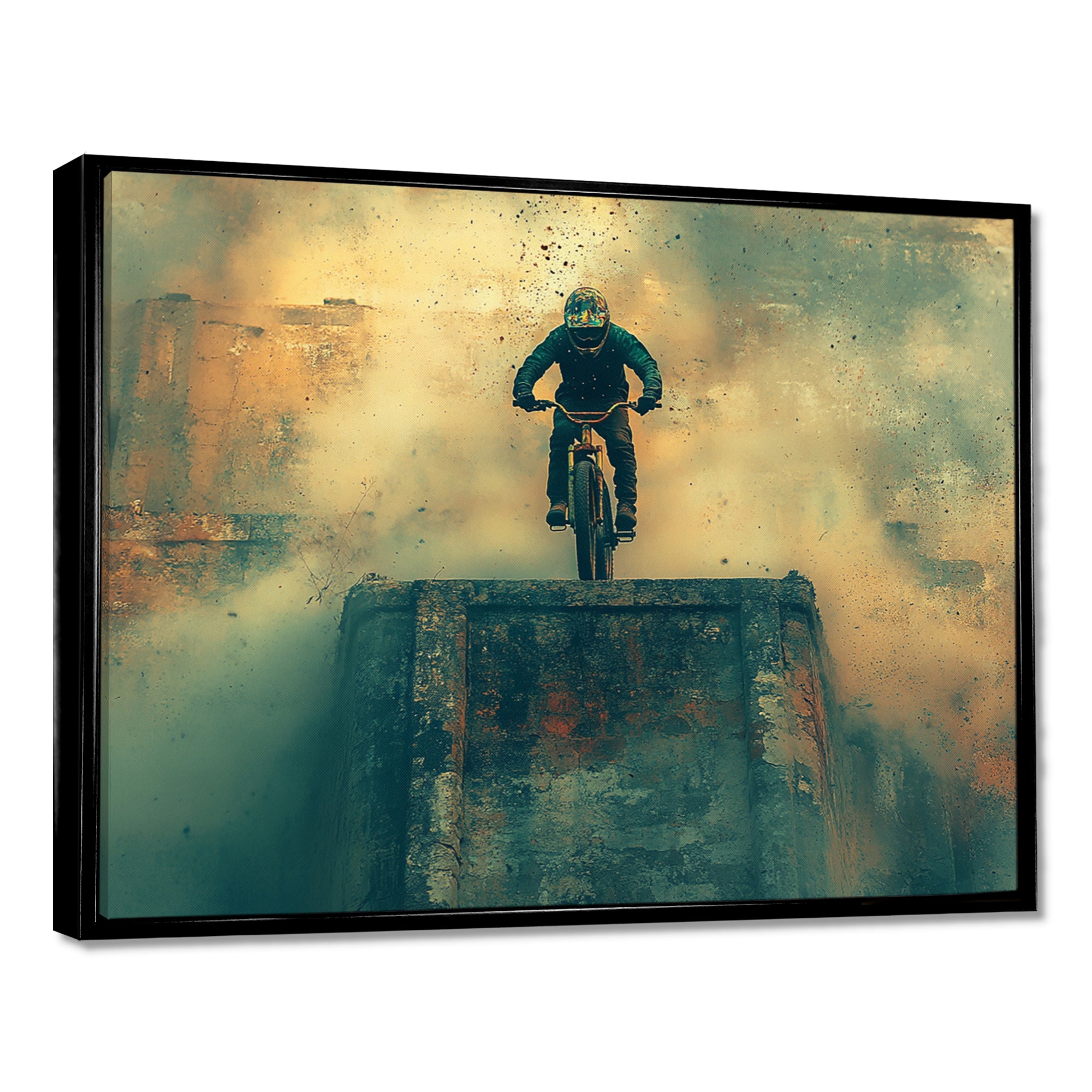 Green Freestyle BMX Bike Tricks - Cycling Canvas Wall Art