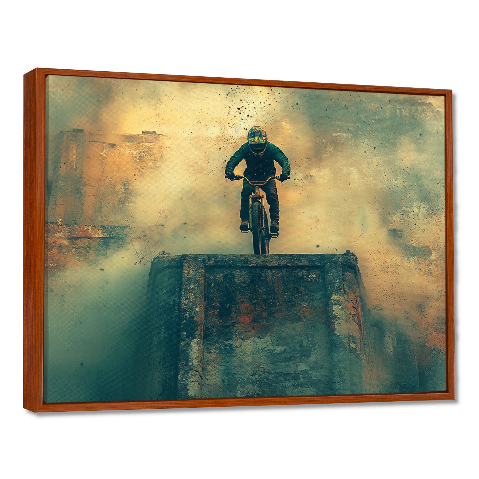 Green Freestyle BMX Bike Tricks - Cycling Canvas Wall Art