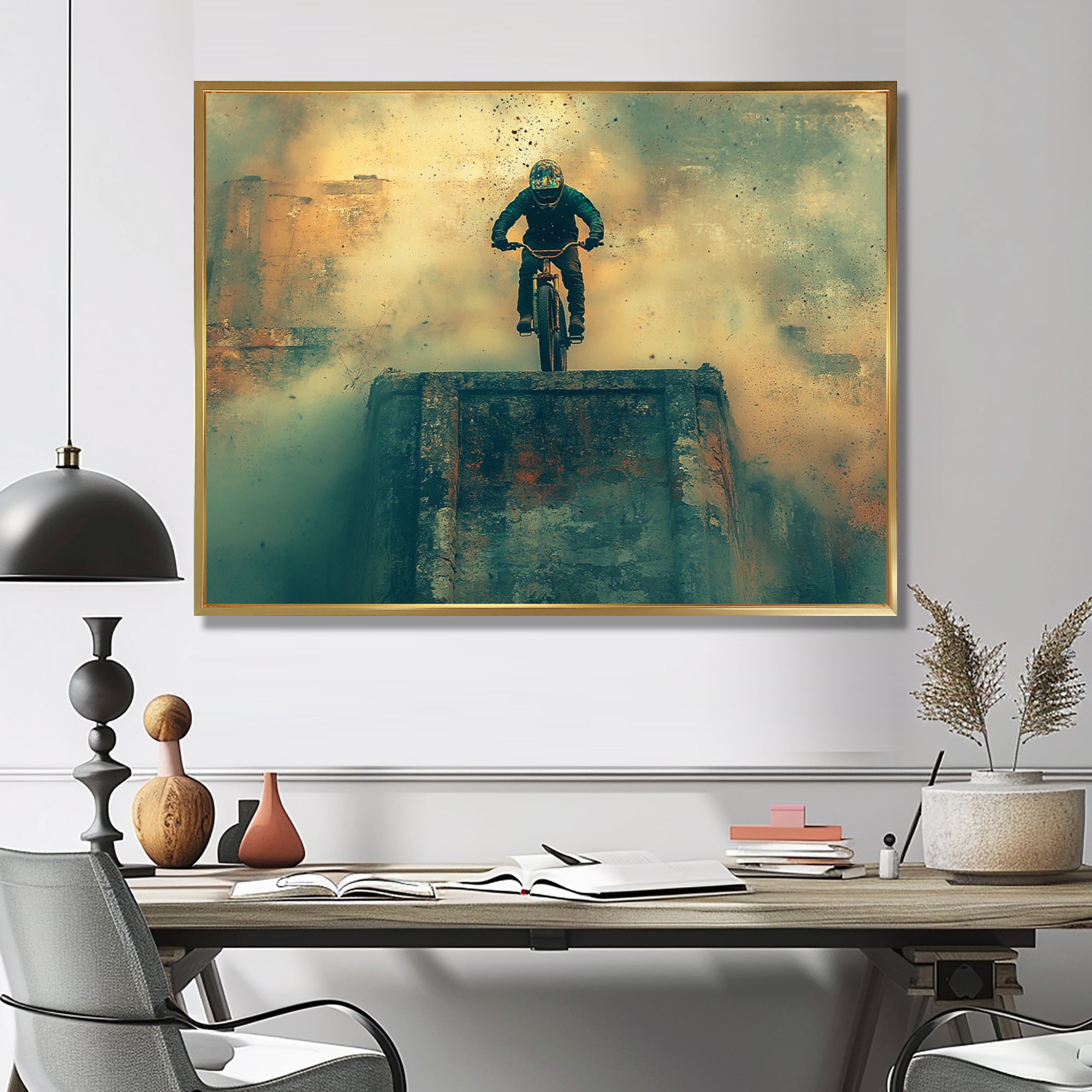 Green Freestyle BMX Bike Tricks - Cycling Canvas Wall Art