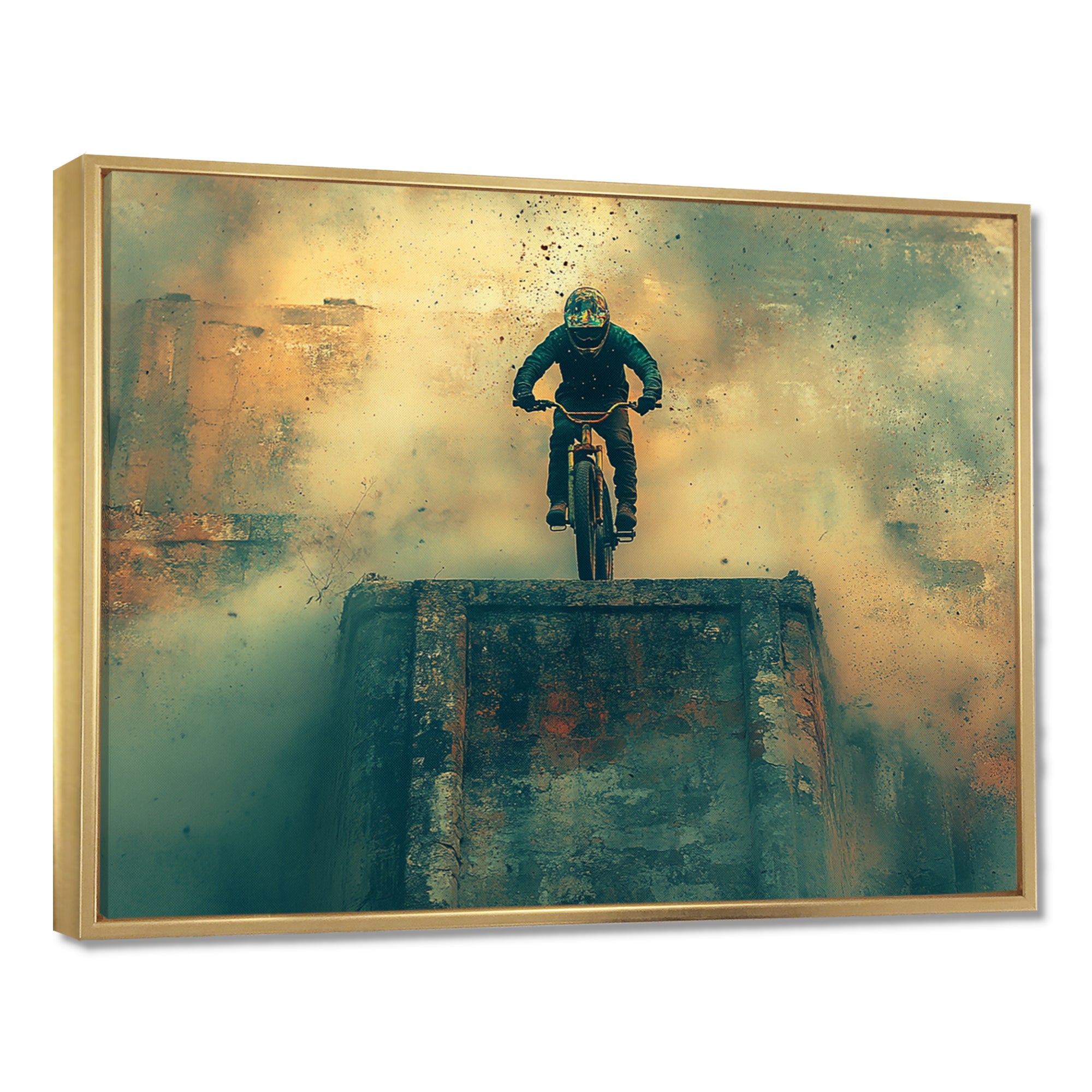 Green Freestyle BMX Bike Tricks - Cycling Canvas Wall Art