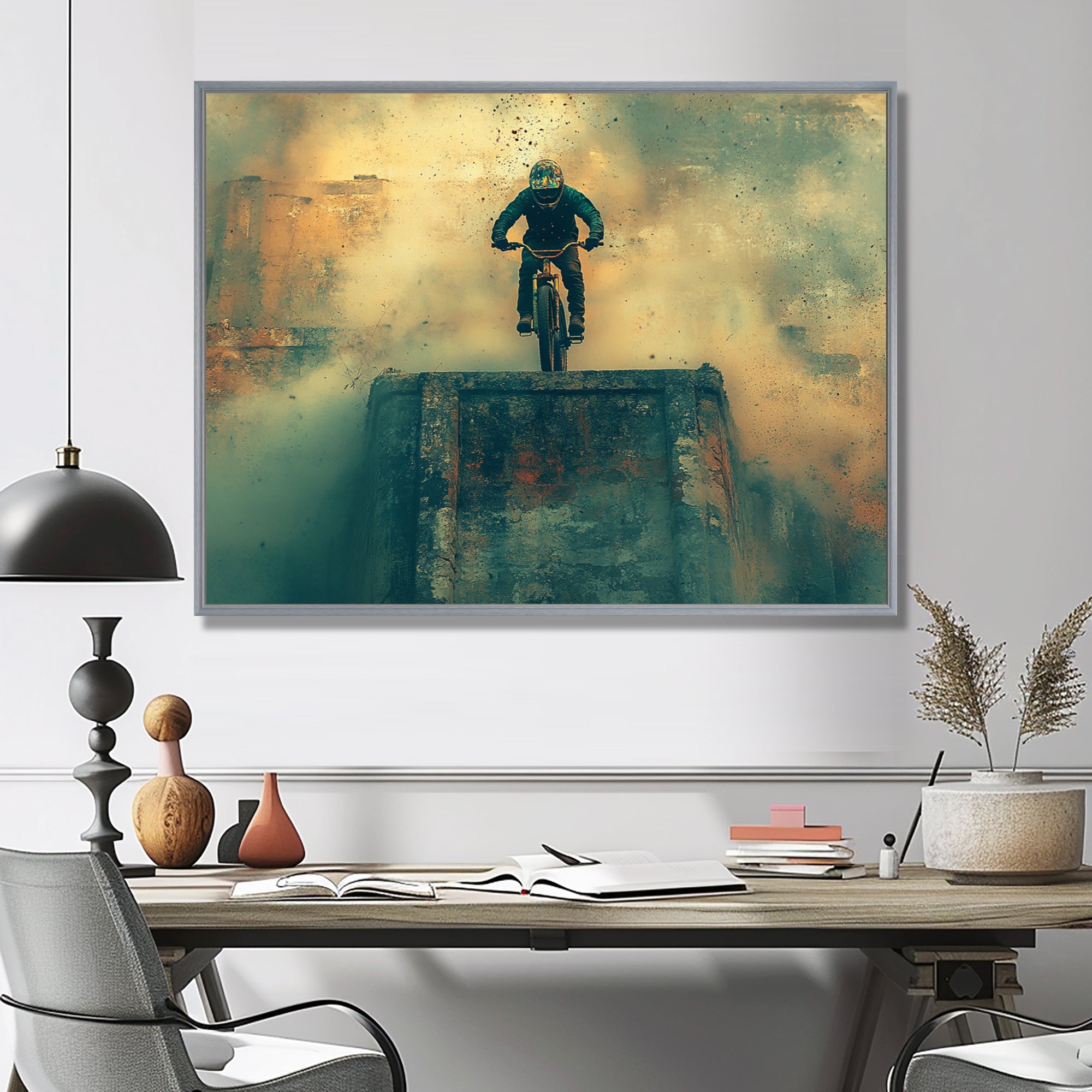 Green Freestyle BMX Bike Tricks - Cycling Canvas Wall Art