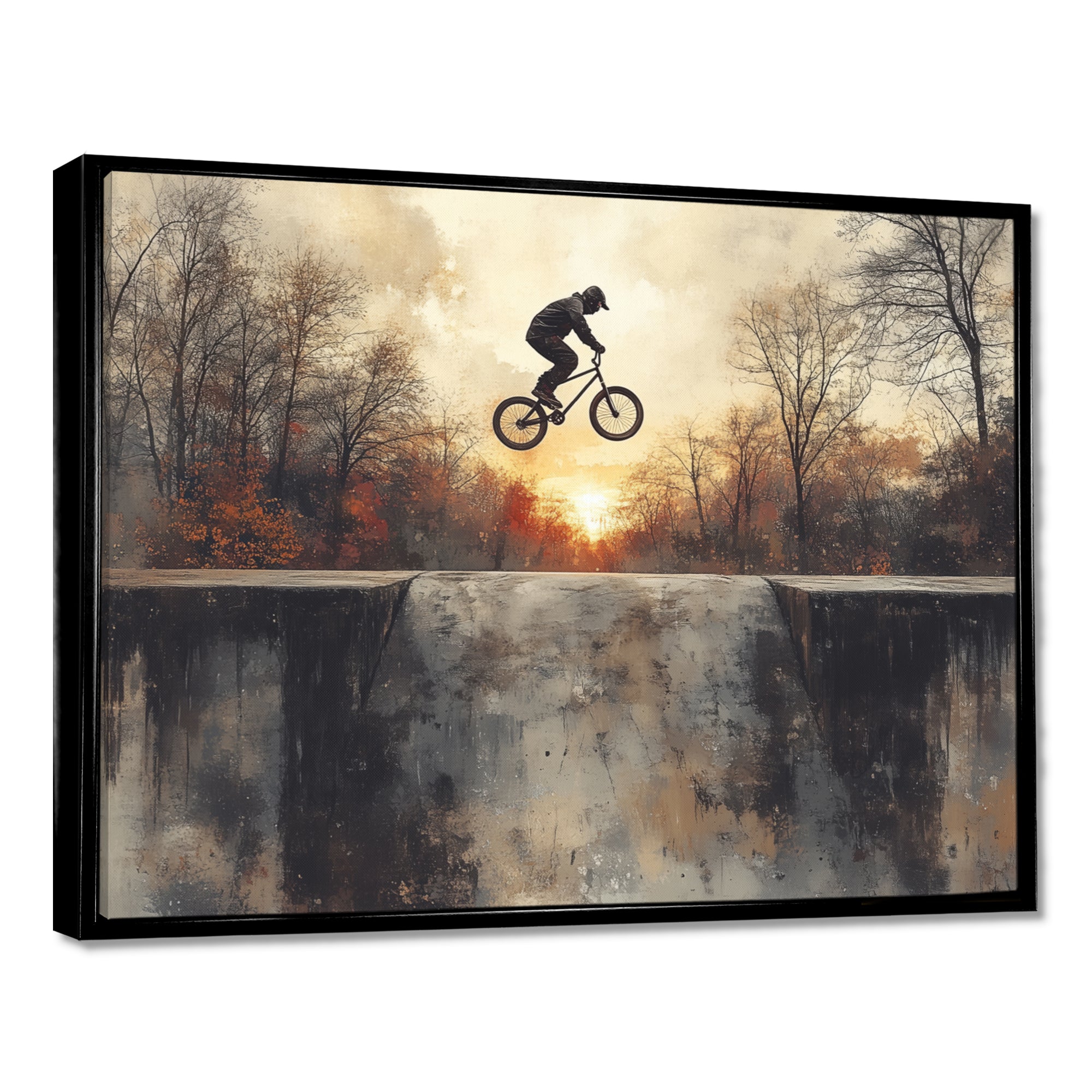 Black Street BMX Bike Tricks - Cycling Canvas Wall Art