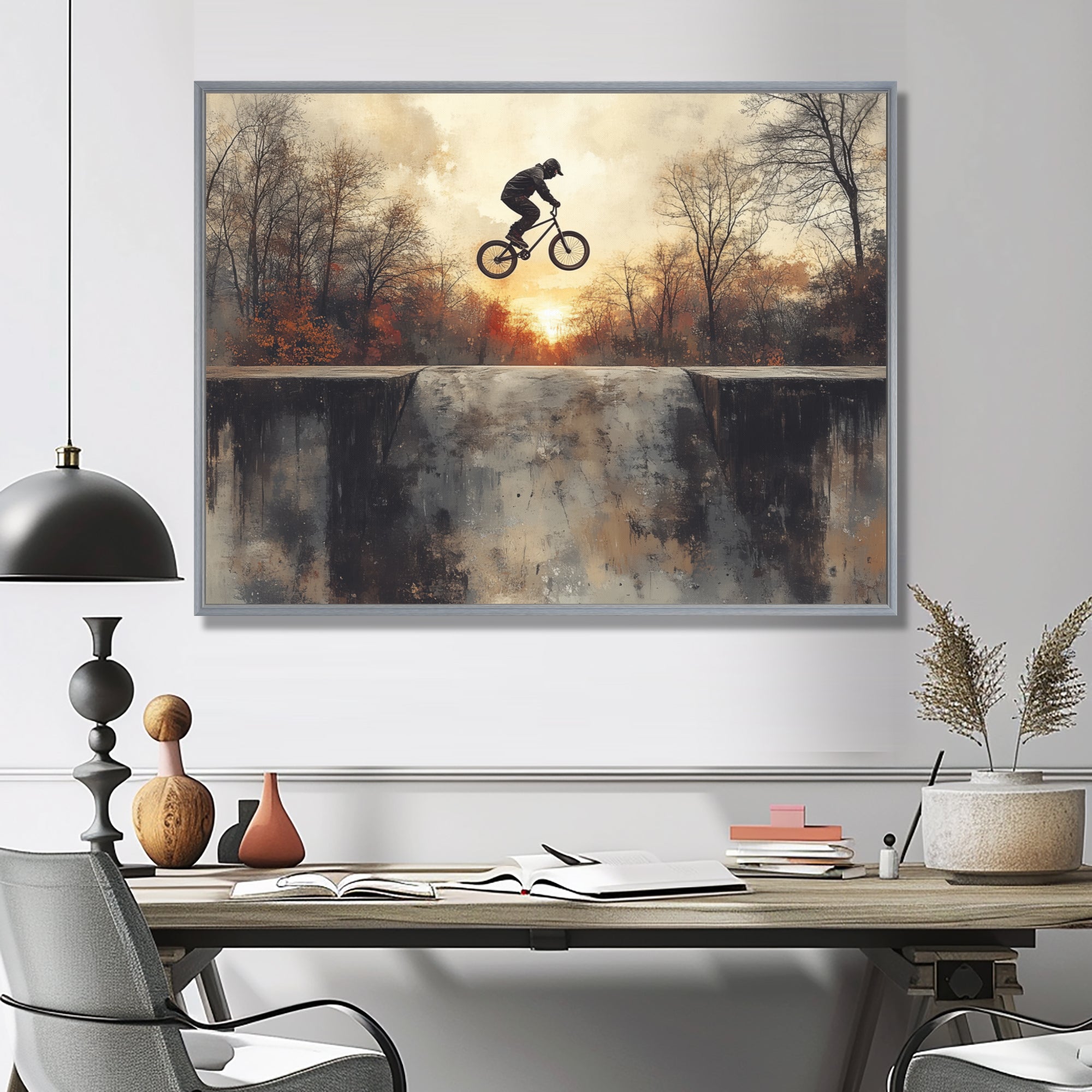 Black Street BMX Bike Tricks - Cycling Canvas Wall Art