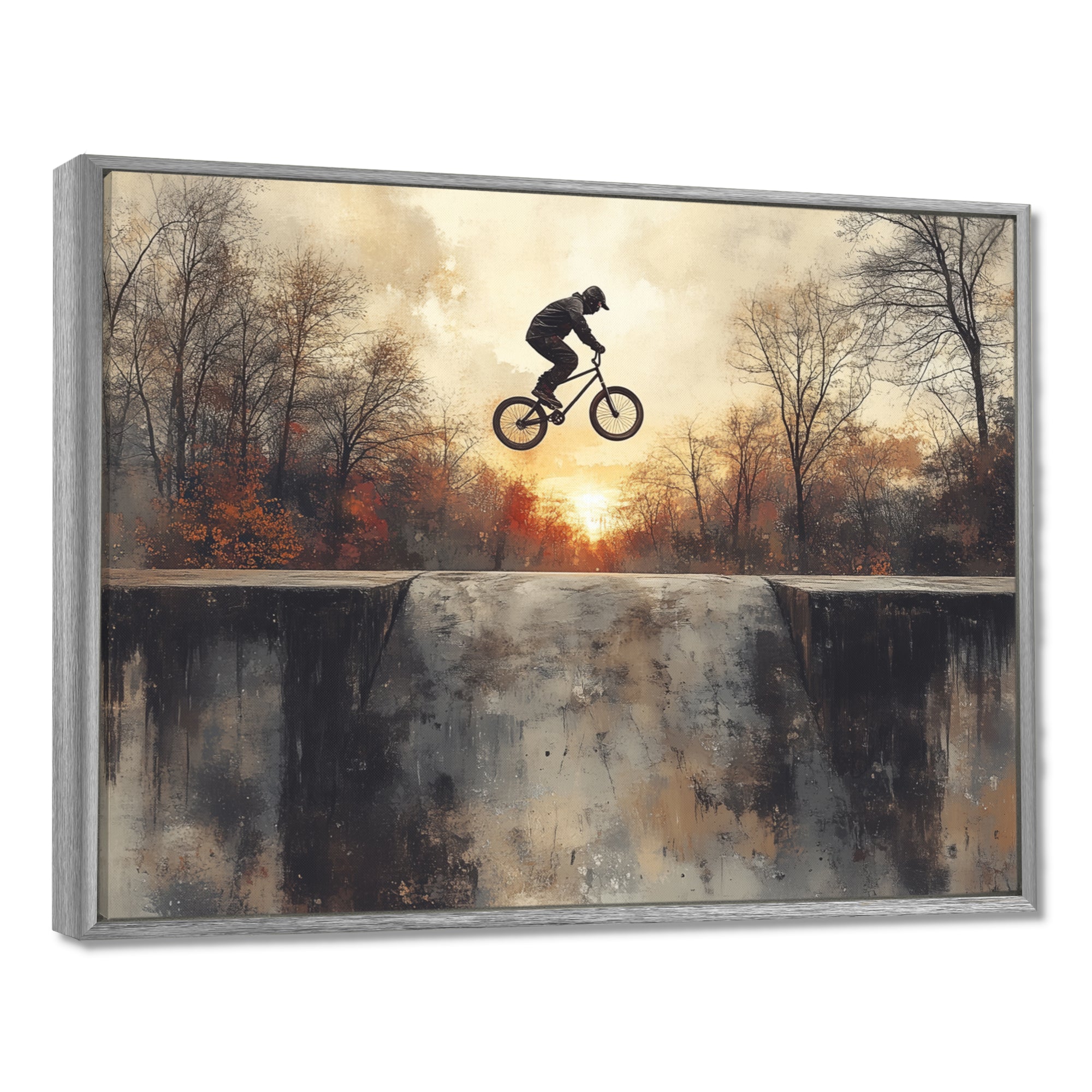 Black Street BMX Bike Tricks - Cycling Canvas Wall Art