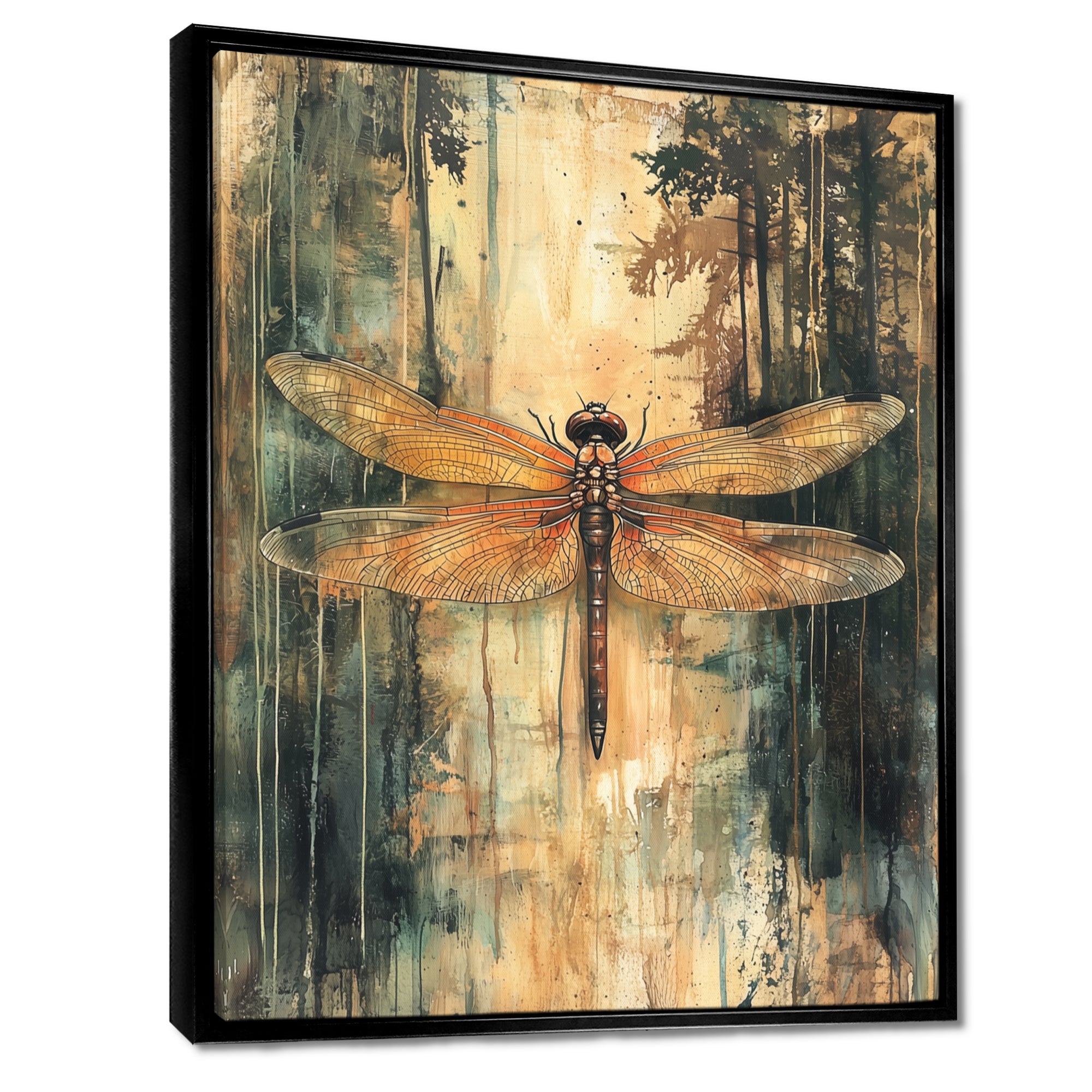 Yellow Green Dragonfly's Forest Fusion - Dragonfly Wall Art Prints