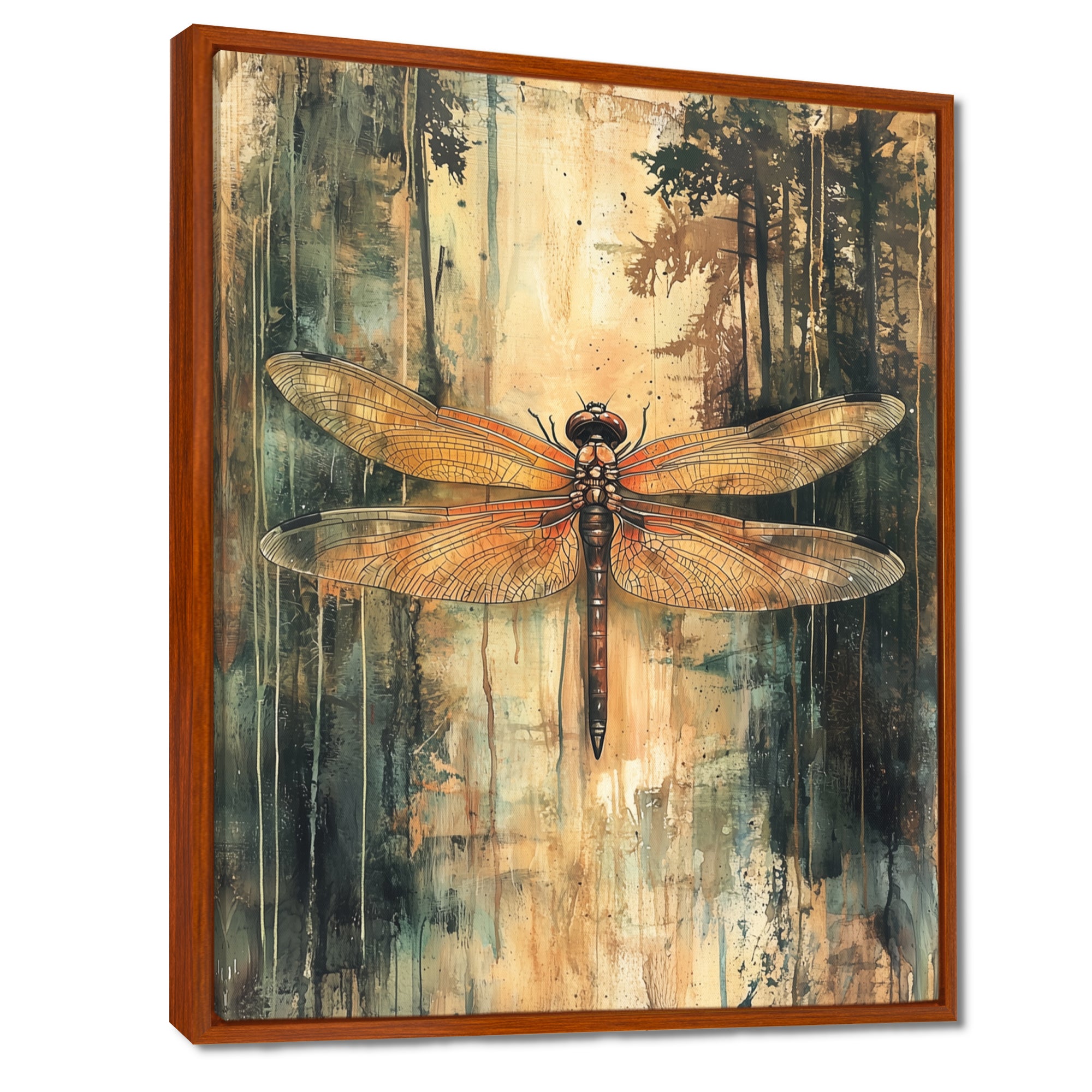 Yellow Green Dragonfly's Forest Fusion - Dragonfly Wall Art Prints