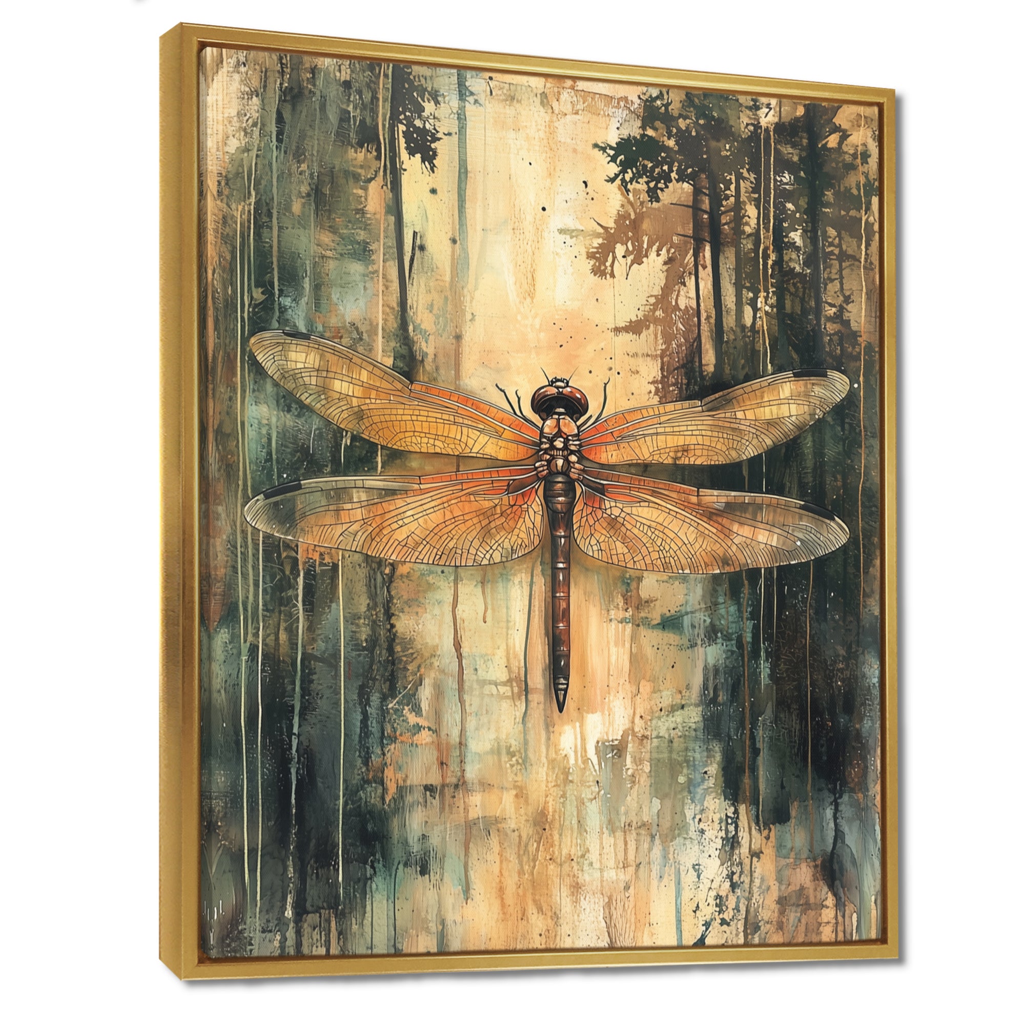 Yellow Green Dragonfly's Forest Fusion - Dragonfly Wall Art Prints