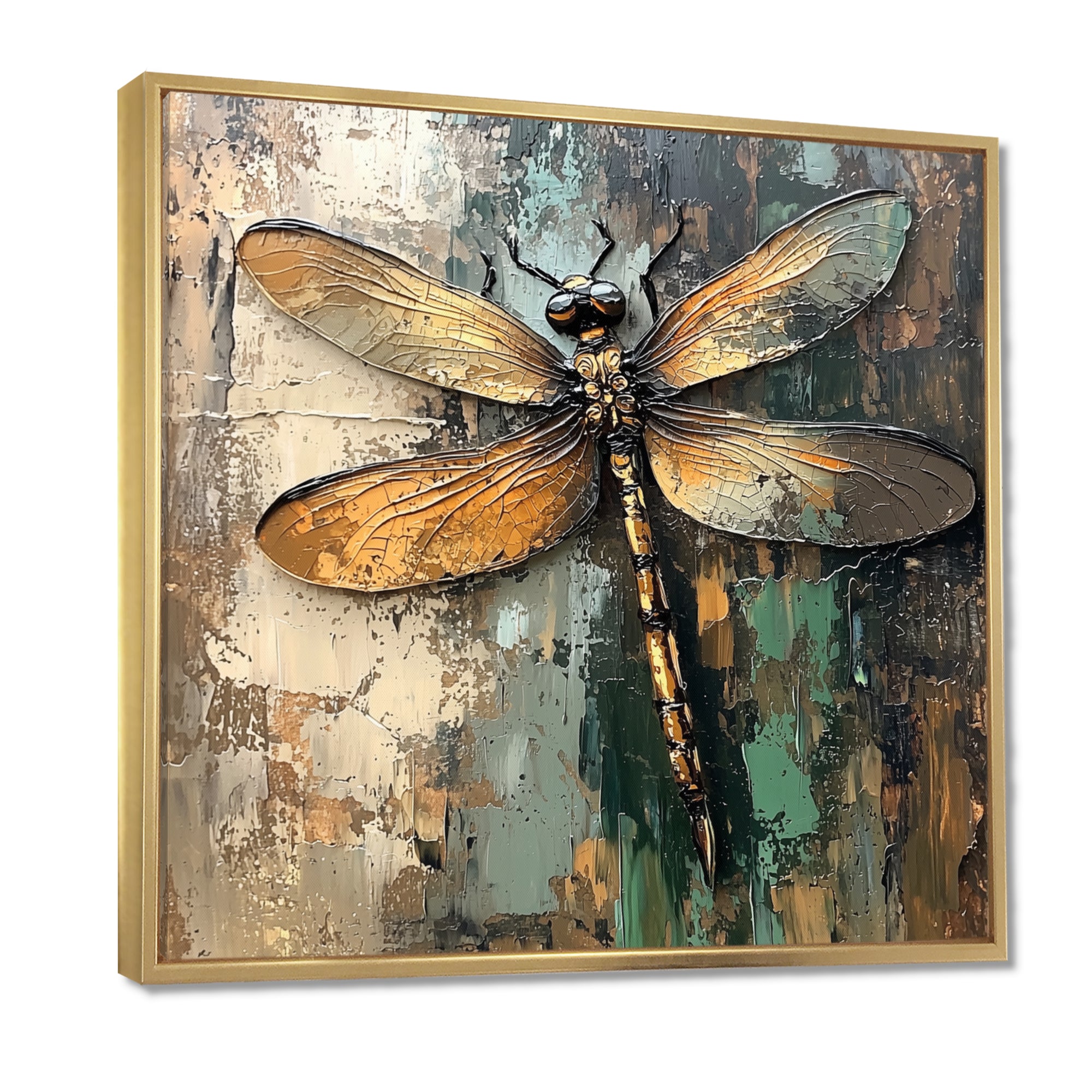 Green Brown Dragonfly's Forest Fusion - Green Dragonfly Wall Art