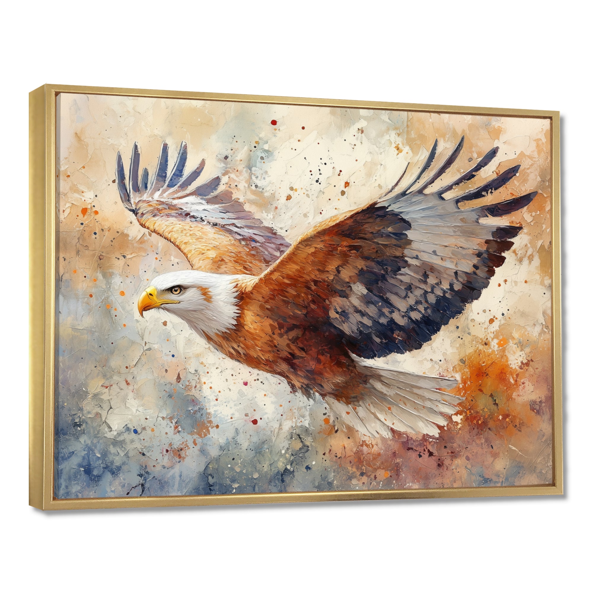 Brown Yellow Bold Eagle Soaring High - Eagle Home Decor Art