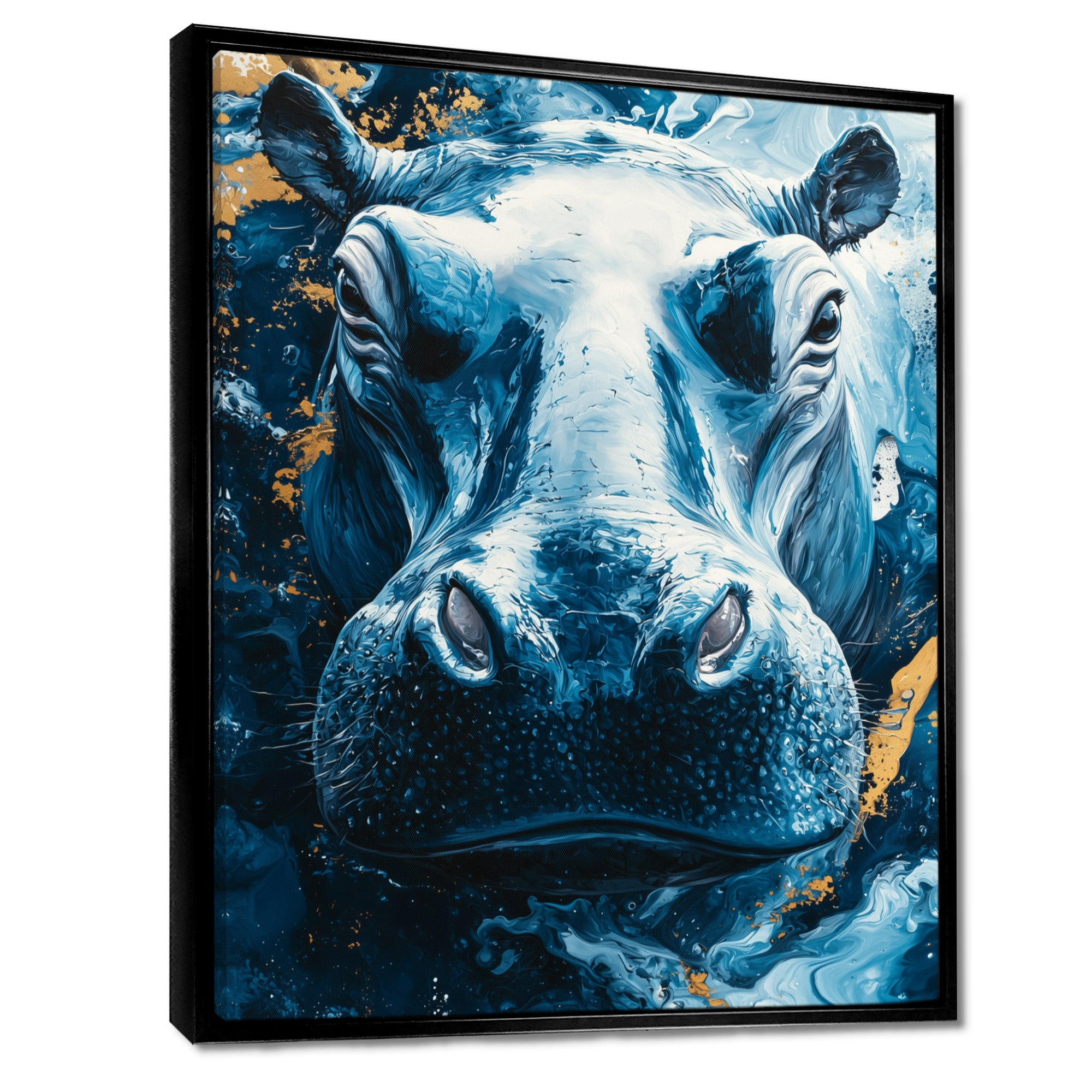 Blue Hippo Portrait - Hippopotamus Bedroom Wall Art