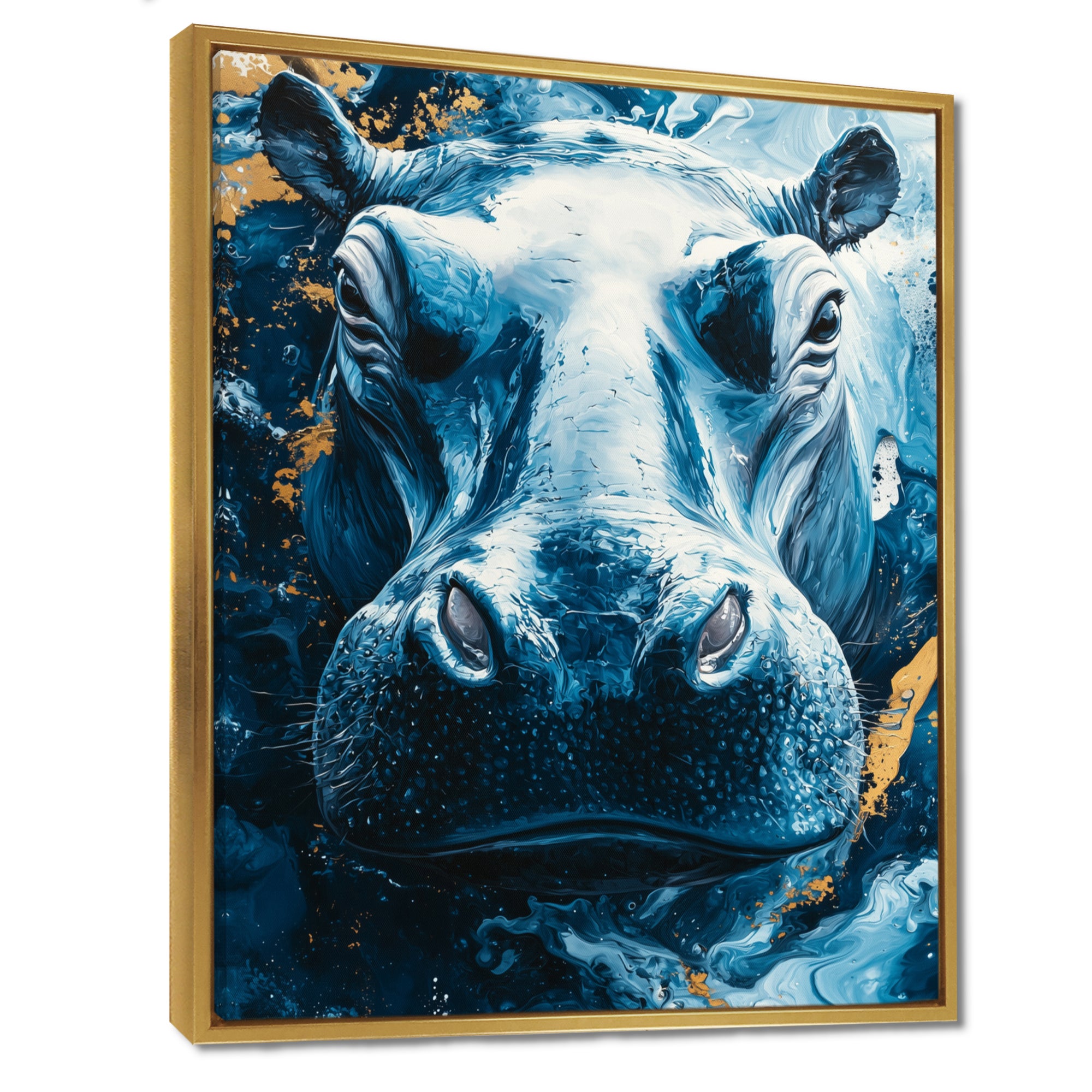 Blue Hippo Portrait - Hippopotamus Bedroom Wall Art